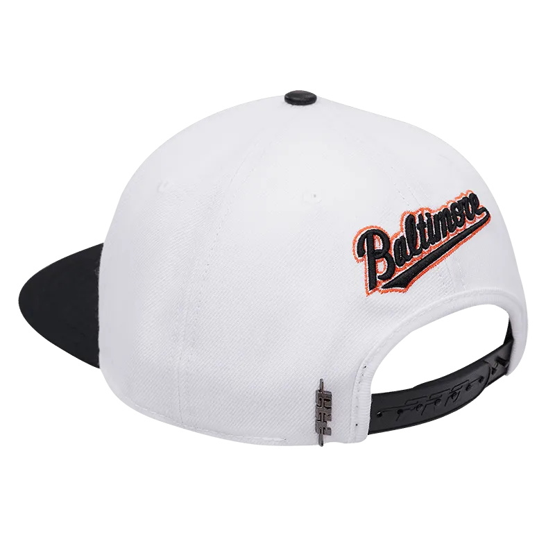 MLB BALTIMORE ORIOLES CLASSIC LOGO UNISEX SNAPBACK HAT (WHITE/BLACK)