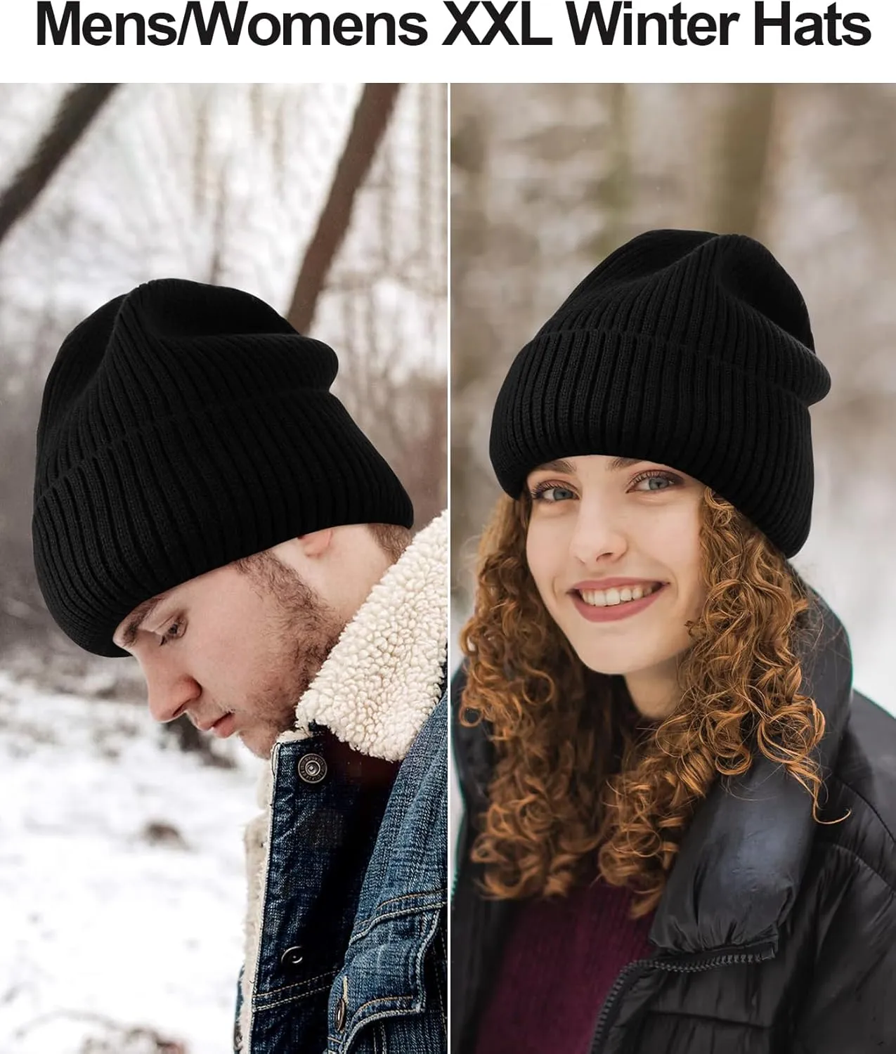 M/L/XL/XXL Waterproof Merino Wool Beanie for Men Women, Warm Fleece Lined Rainproof Windproof Winter Hat for All Weather