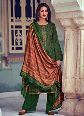 Mumtaz Arts Unstitched Green Pashmina Winter Suit with Embroidery
