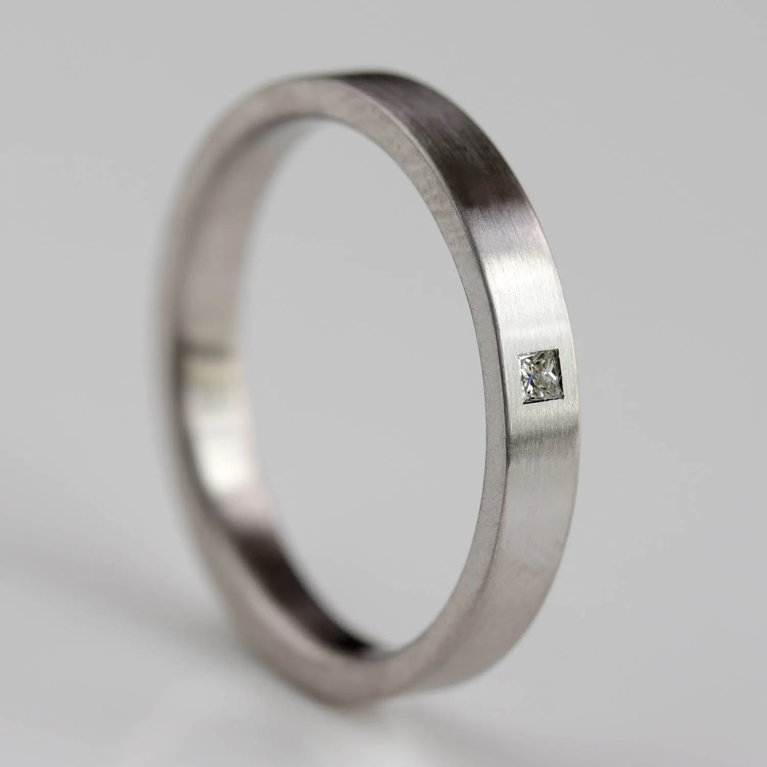 Narrow Flush Set Square Diamond Ring •