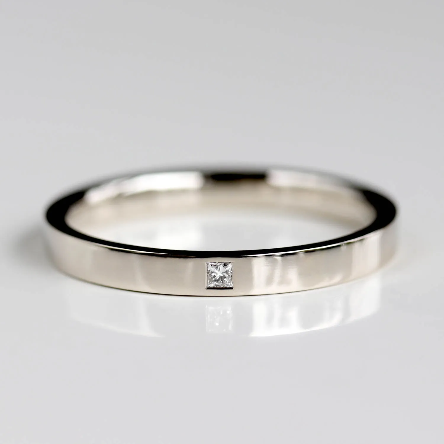 Narrow Flush Set Square Diamond Ring •