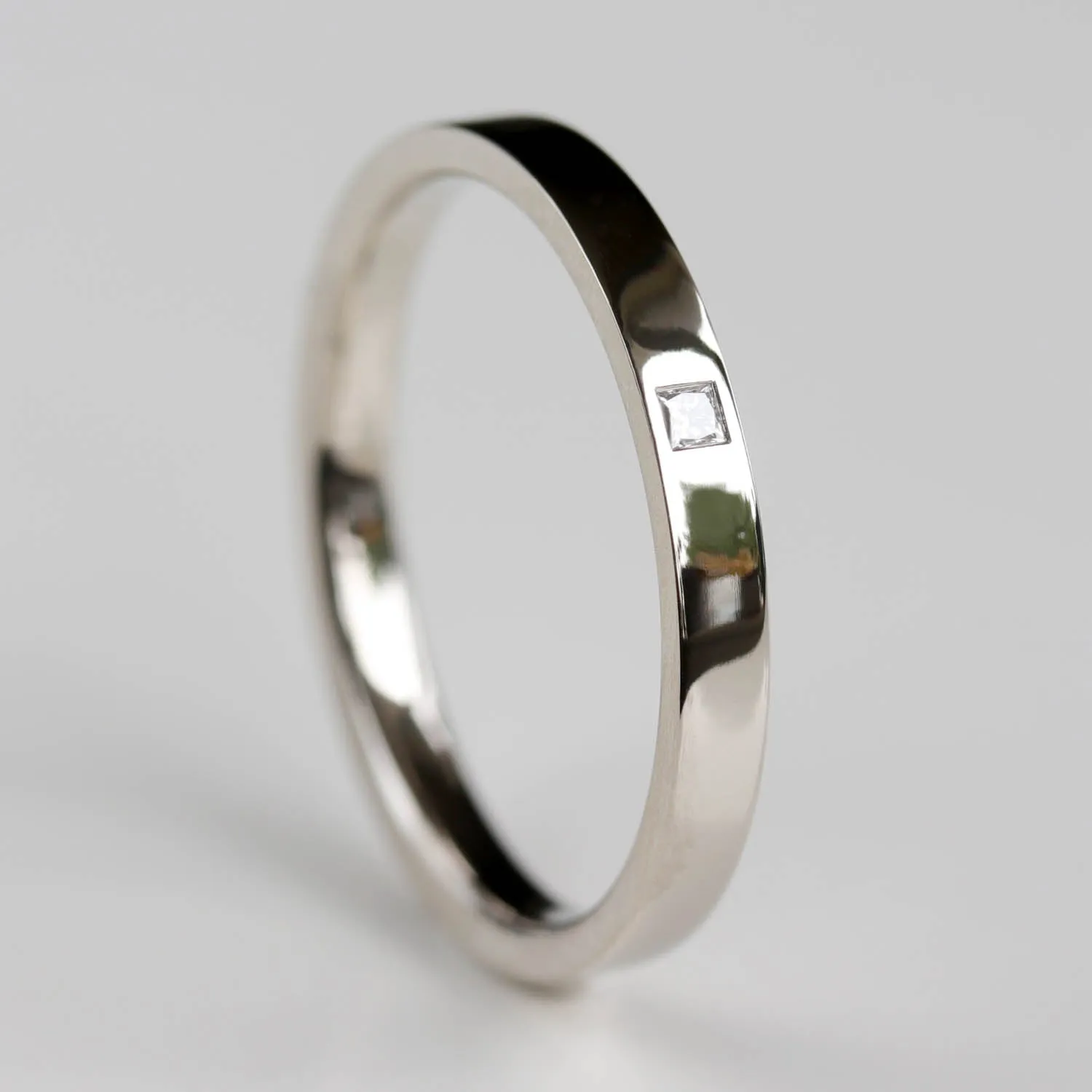 Narrow Flush Set Square Diamond Ring •