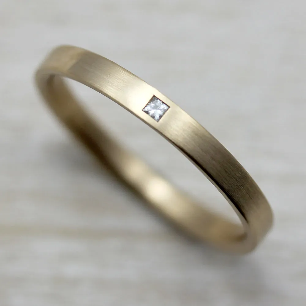 Narrow Flush Set Square Diamond Ring •