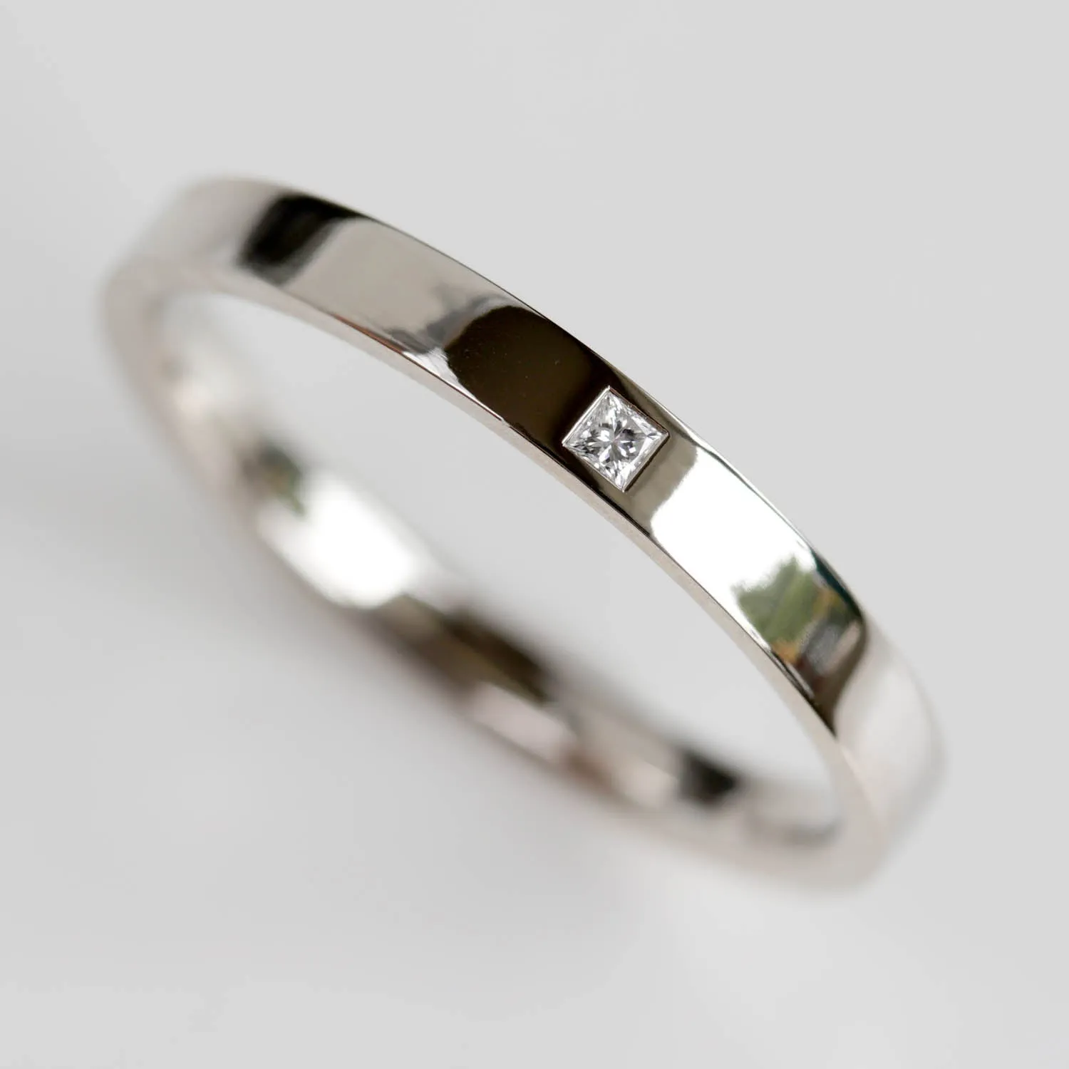 Narrow Flush Set Square Diamond Ring •