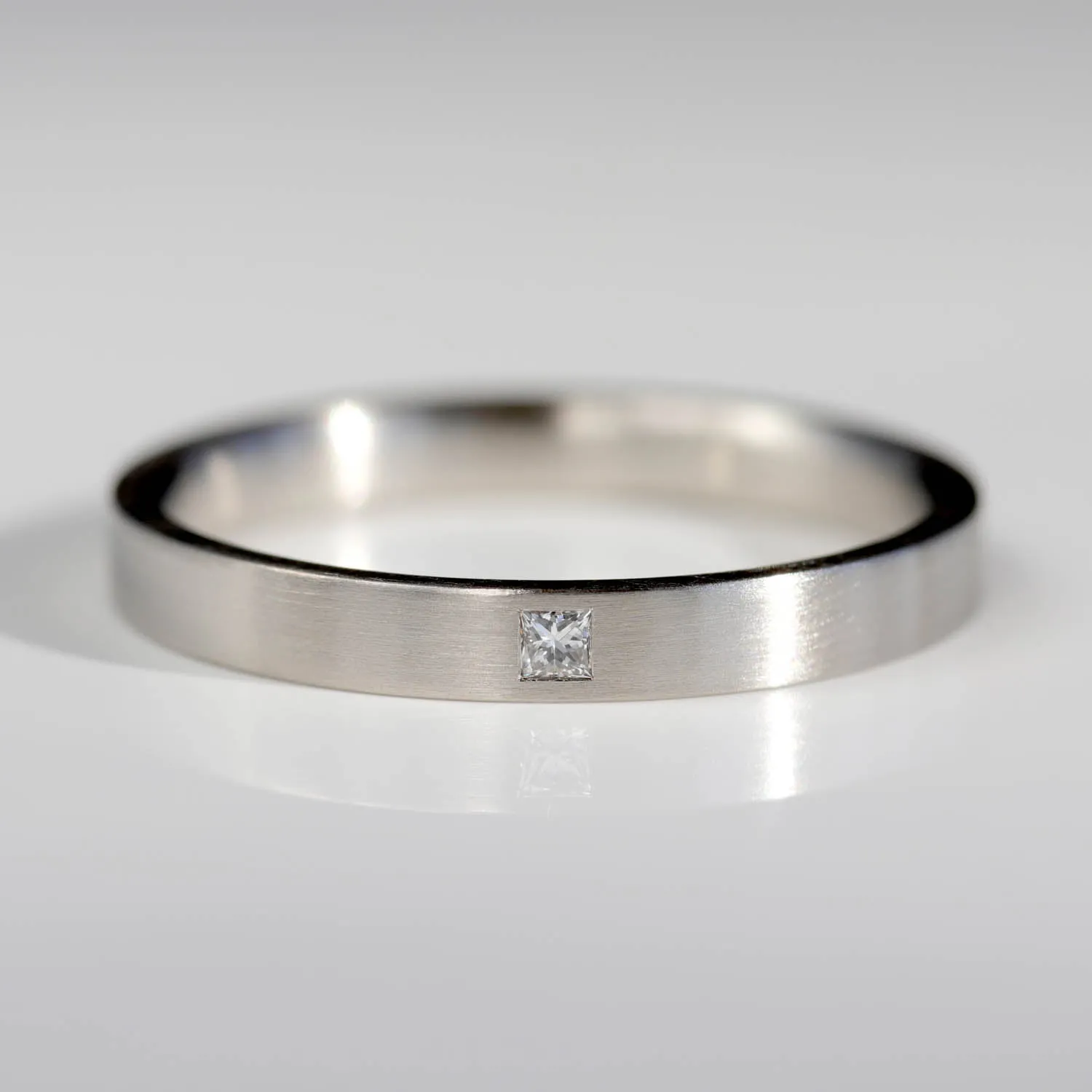 Narrow Flush Set Square Diamond Ring •