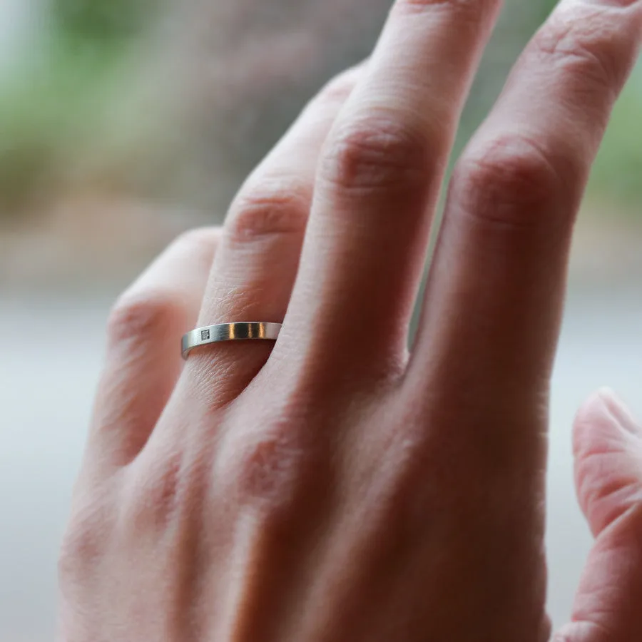 Narrow Flush Set Square Diamond Ring •