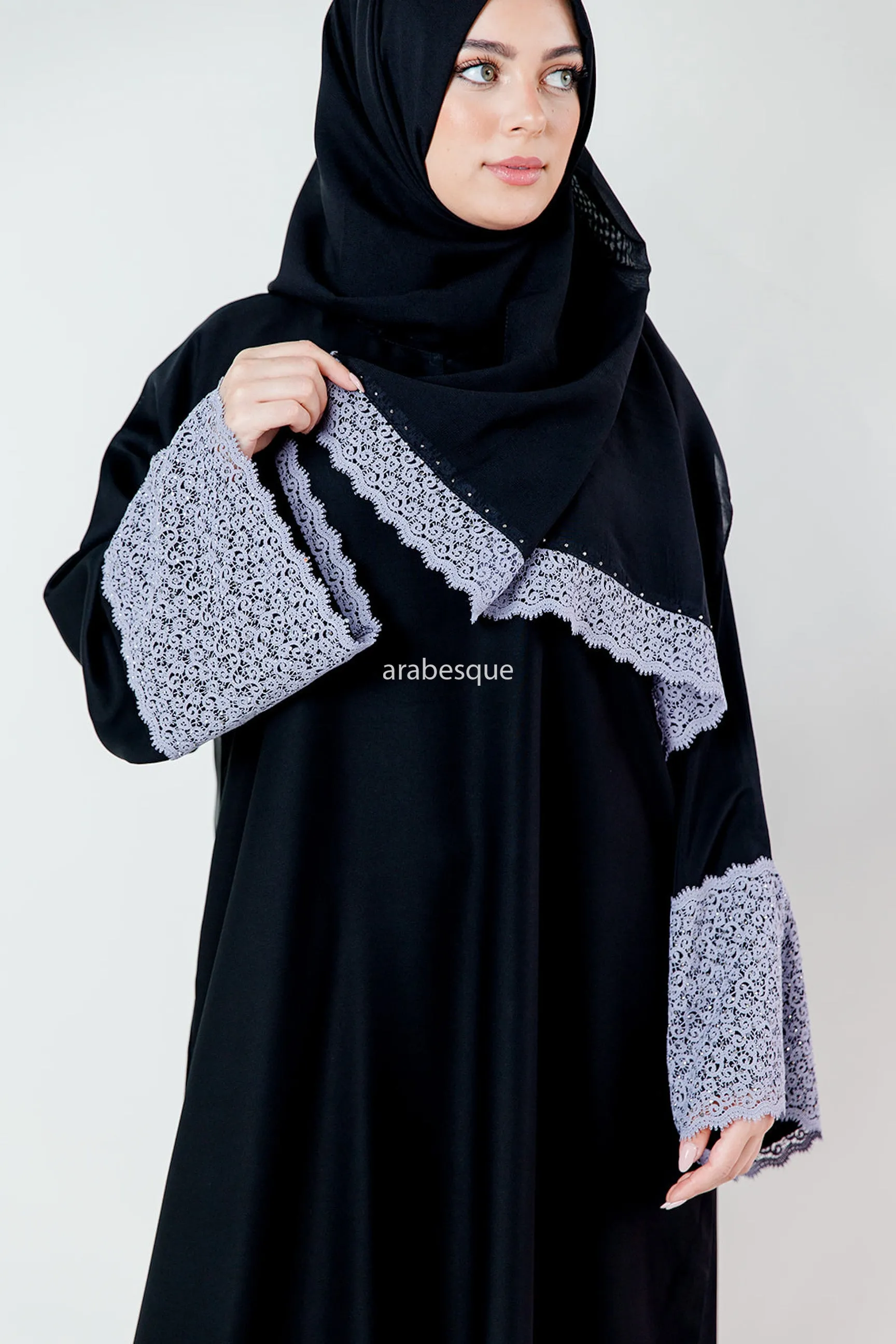 Nasra Abaya - Elegant Black Higab with Modern Floral Embroidery