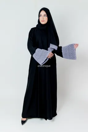 Nasra Abaya - Elegant Black Higab with Modern Floral Embroidery