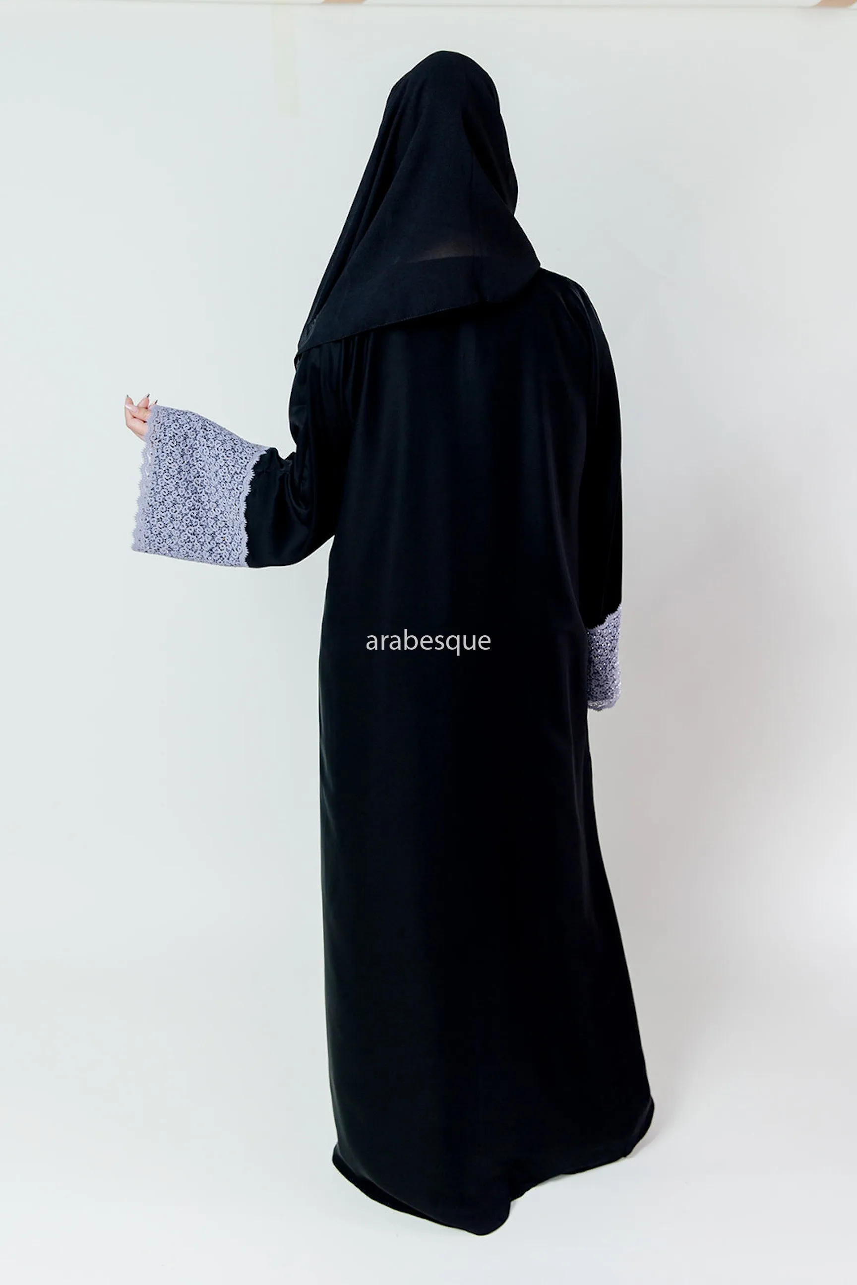 Nasra Abaya - Elegant Black Higab with Modern Floral Embroidery