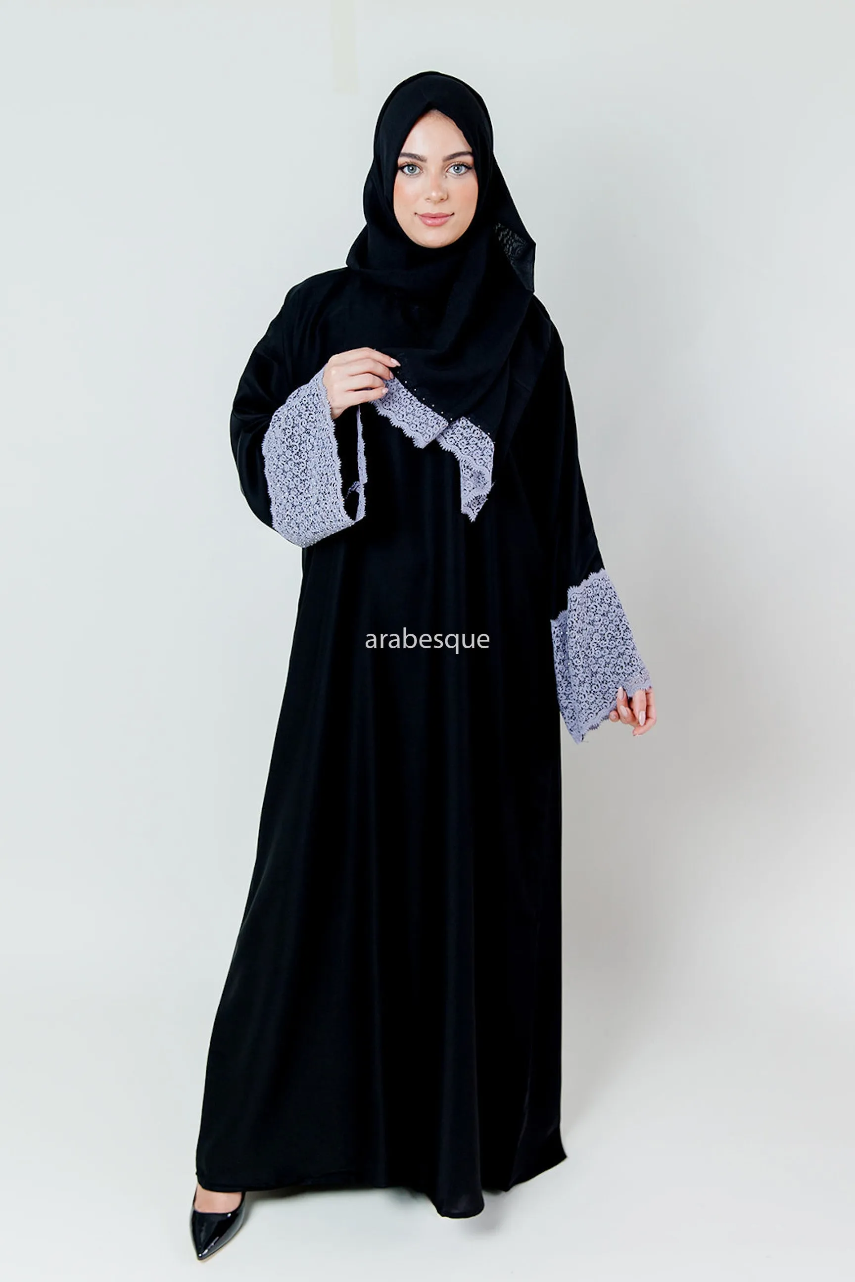 Nasra Abaya - Elegant Black Higab with Modern Floral Embroidery