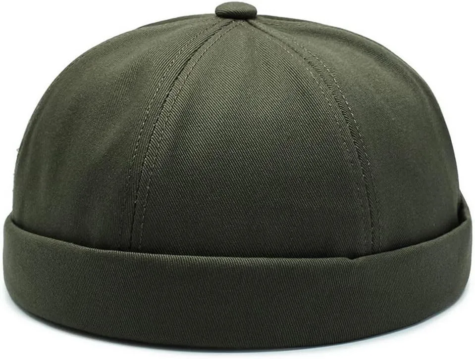 No Brim Skullcap Sailor Cap Adjustable Rolled Cuff Docker Beanie Hat Brimless Caps for Men