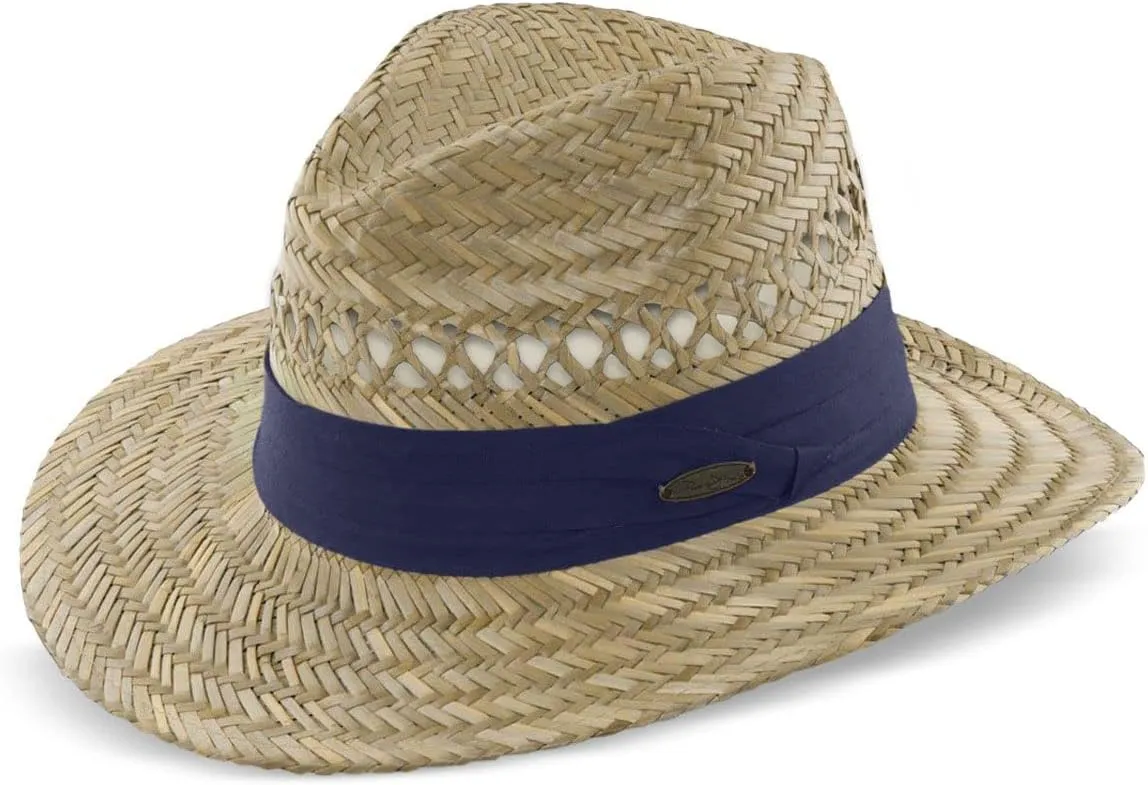 Panama Jack Safari Straw Hat - Lightweight, 3" Big Brim, Inner Elastic Sweatband, 3-Pleat Ribbon Hat Band