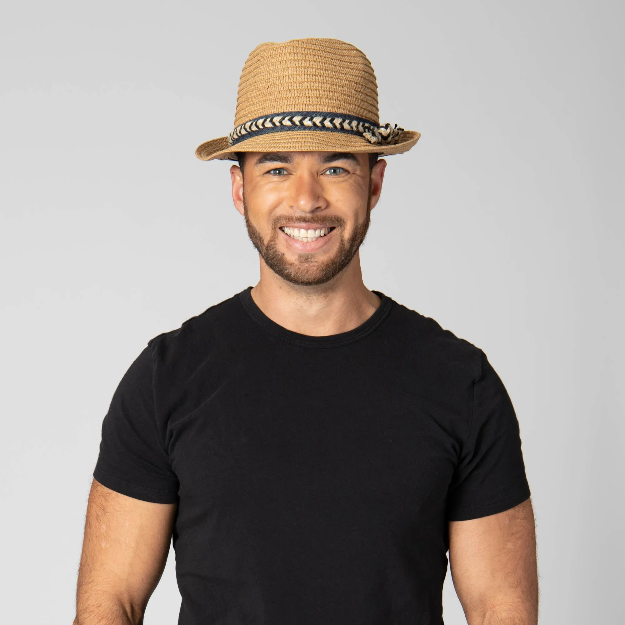 Paperbraid Stingy Brim Fedora with Layered Bands