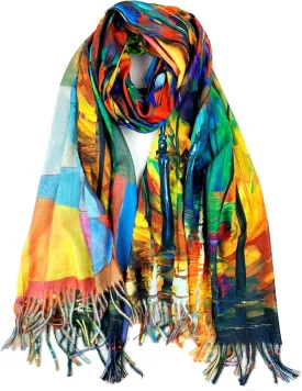 Plum Feathers Super Soft Cashmere Feel Double Sided Reversible Art Shawl Scarf Van Gogh Monet Klimt Inspired