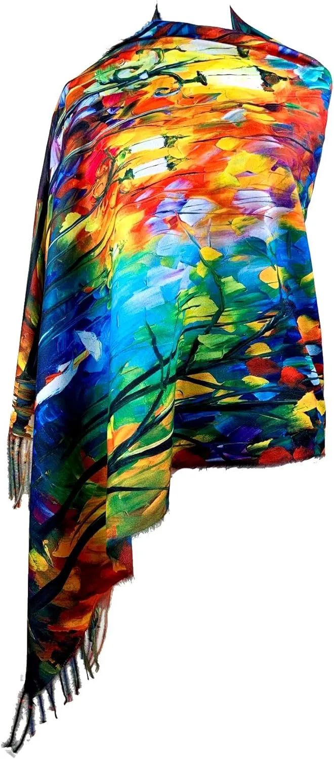 Plum Feathers Super Soft Cashmere Feel Double Sided Reversible Art Shawl Scarf Van Gogh Monet Klimt Inspired