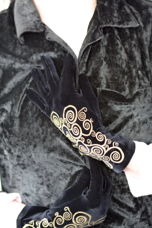 Polonova Glamorous Klimt-Inspired Spiral Velvet Evening Gloves