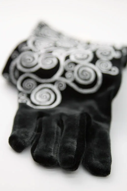 Polonova Glamorous Klimt-Inspired Spiral Velvet Evening Gloves