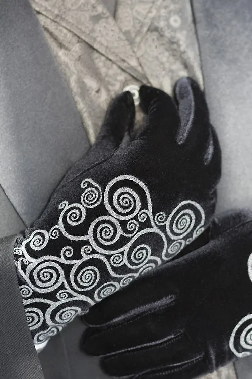 Polonova Glamorous Klimt-Inspired Spiral Velvet Evening Gloves