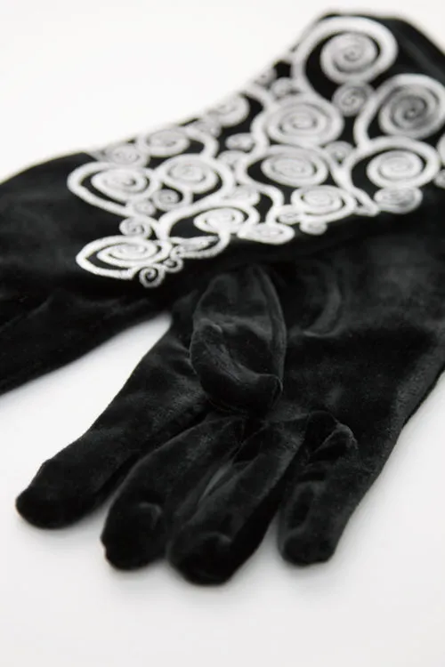 Polonova Glamorous Klimt-Inspired Spiral Velvet Evening Gloves