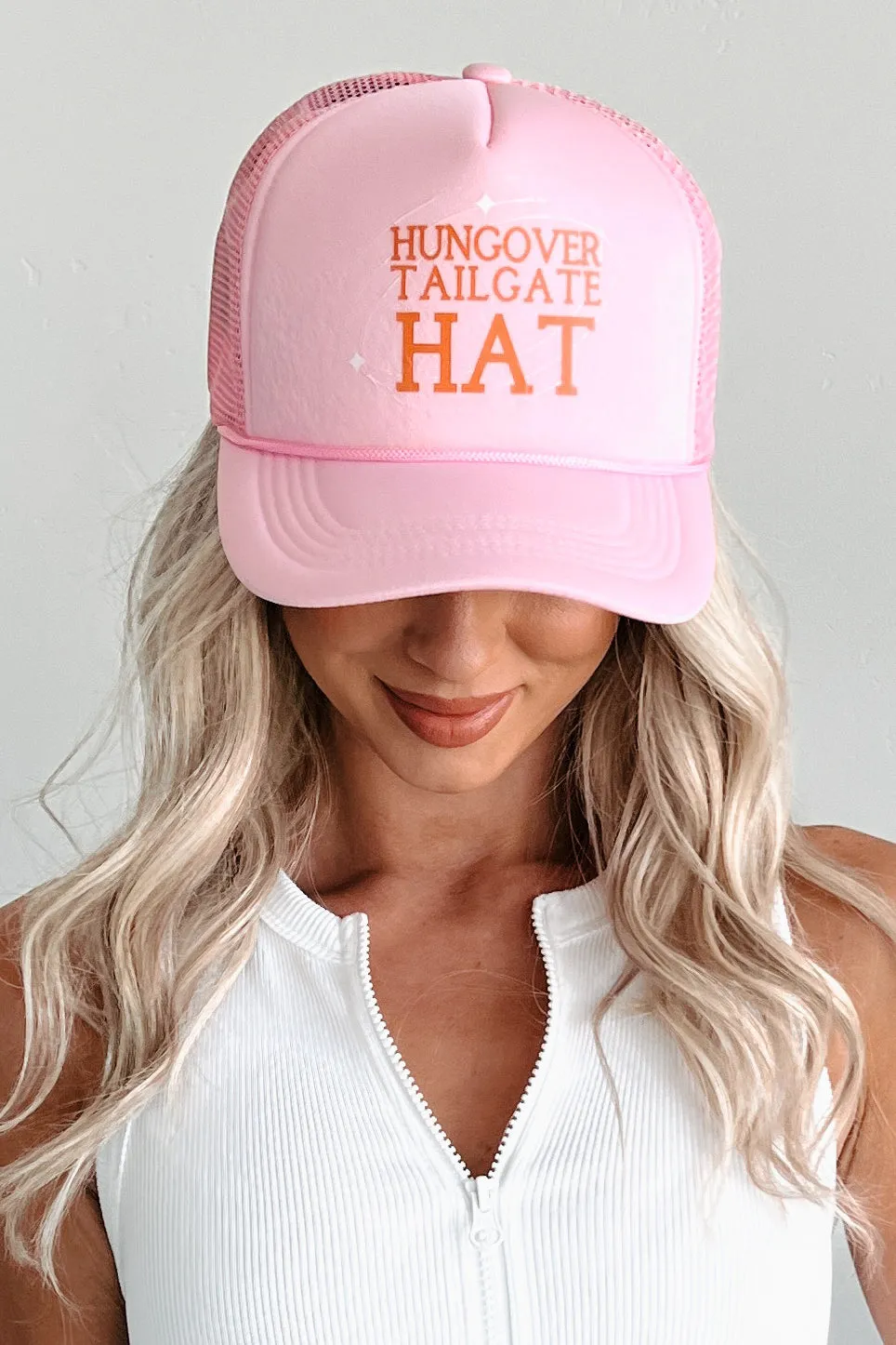 "Hungover Tailgate" Trucker Hat (Light Pink)