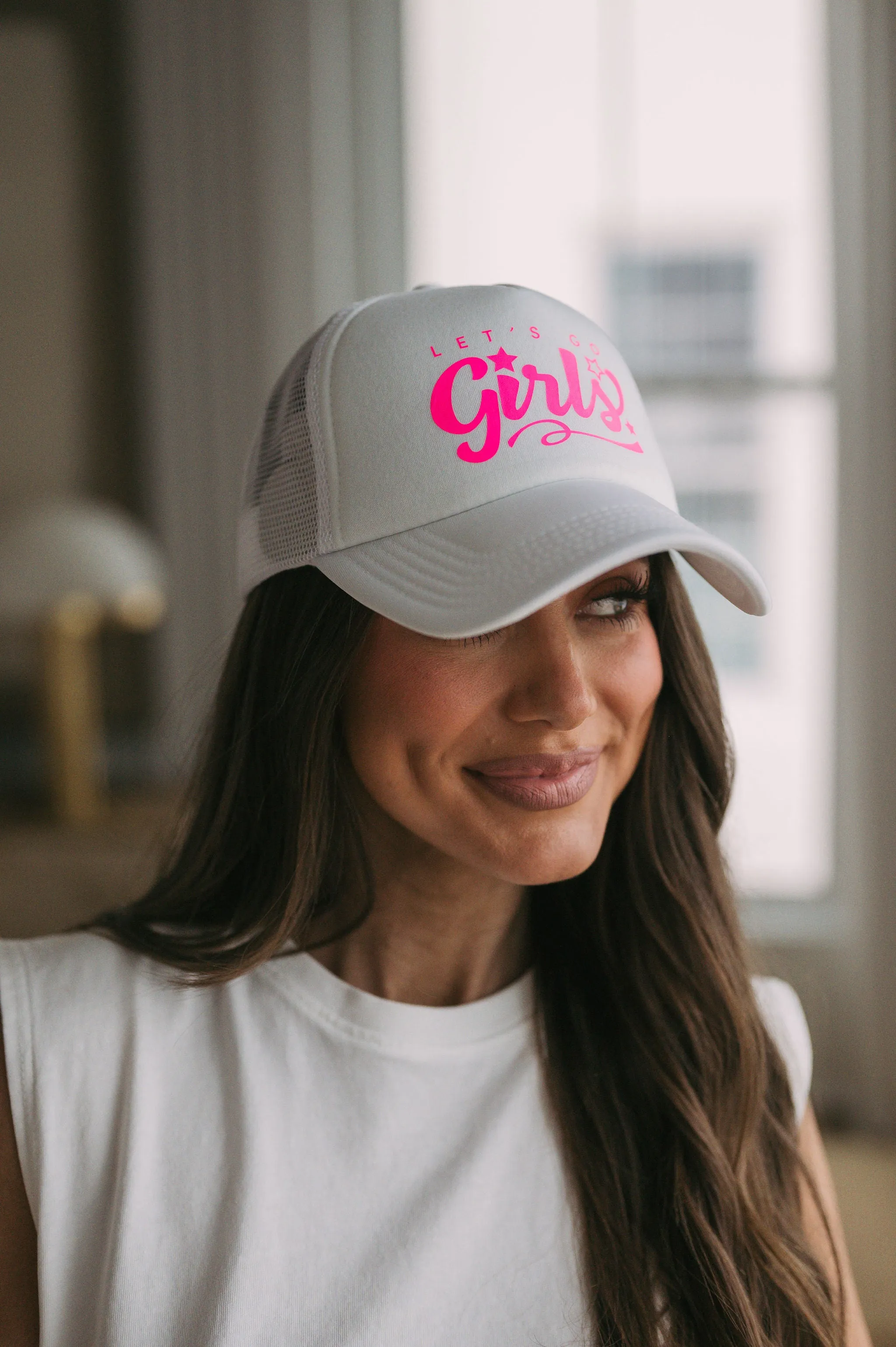 "Let's Go Girls" Trucker Hat- White