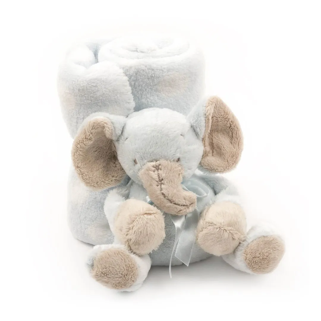 Soft Plush Baby Blanket with Stuffed Animal Blue Elephant