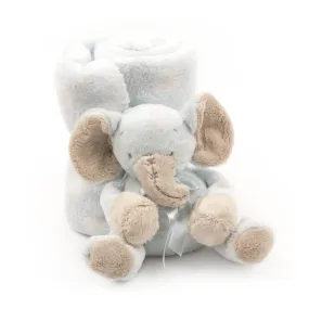 Soft Plush Baby Blanket with Stuffed Animal Blue Elephant