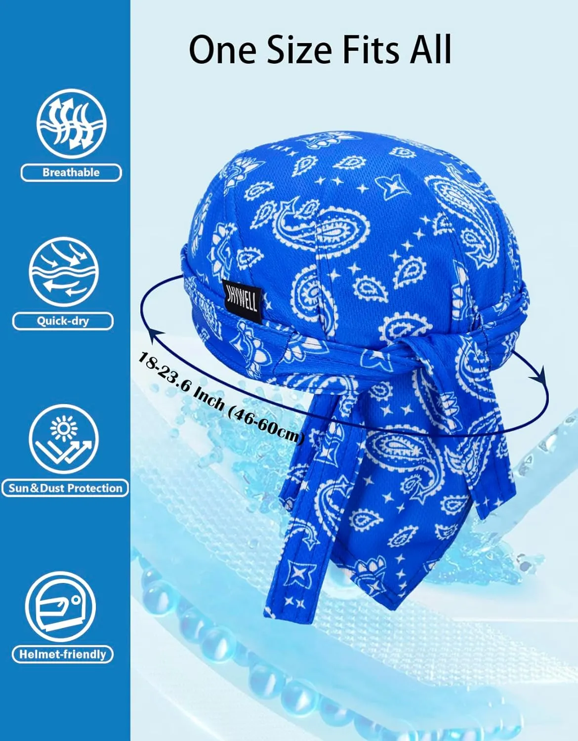 Sweat Wicking Doo Rag Cooling Dew Rag Helmet Liner Large Motorcycle Do Rags Head Wrap Bandana Skull Caps for Men and Women