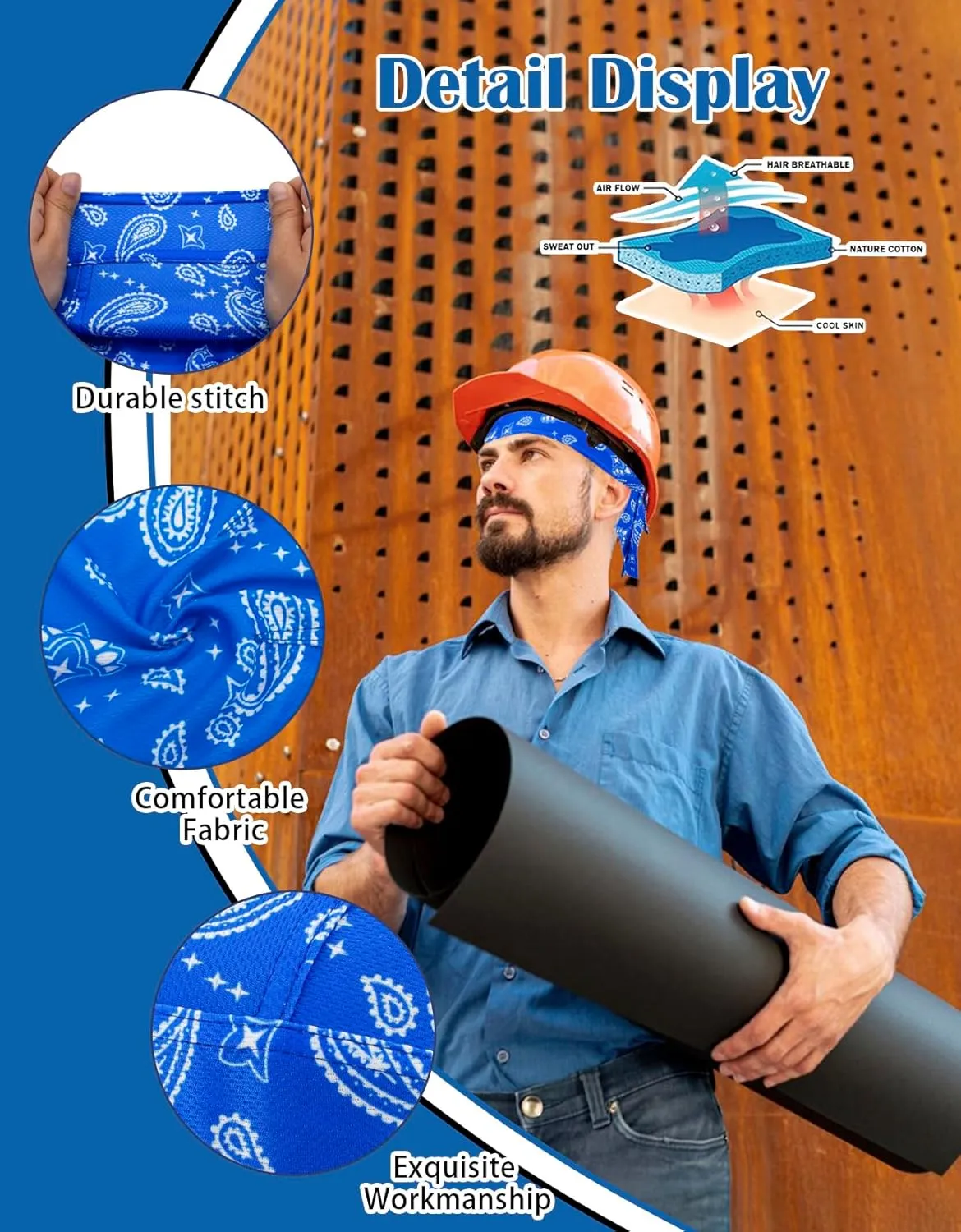 Sweat Wicking Doo Rag Cooling Dew Rag Helmet Liner Large Motorcycle Do Rags Head Wrap Bandana Skull Caps for Men and Women