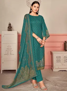Teal Green Unstitched Pashmina Winter Suit Dress Material for Women
