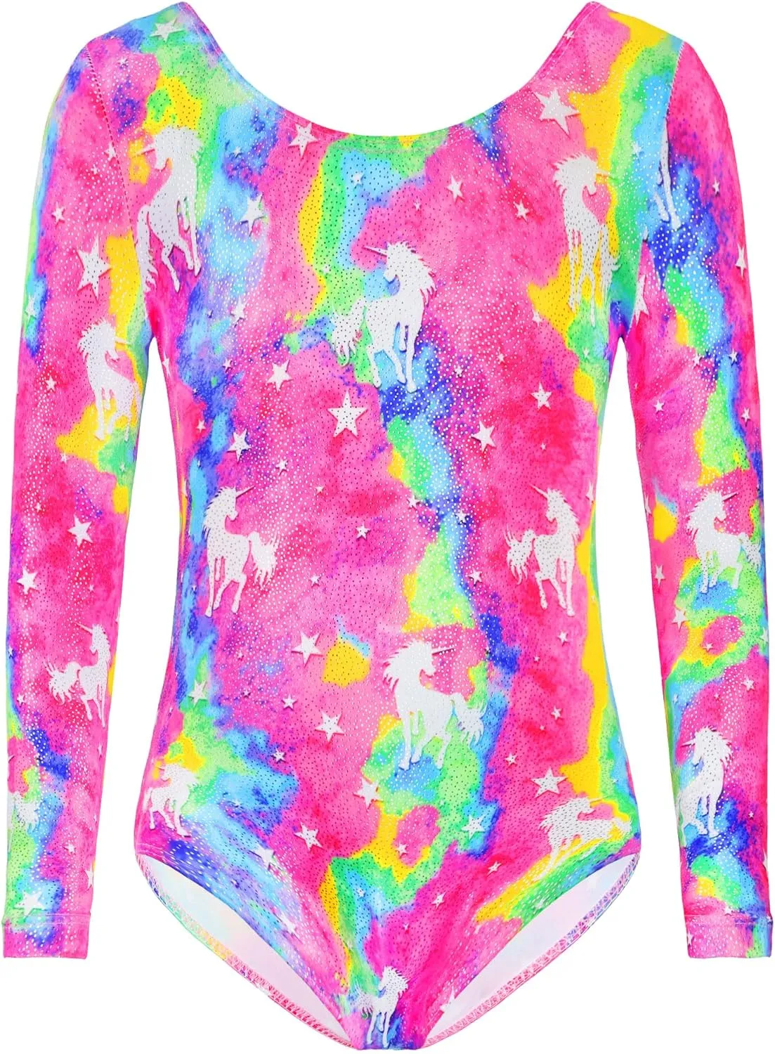 TENVDA Gymnastics Leotards for Girls Sparkly Unicorn Rainbow Long Sleeve Kids Tumbling Outfit Age 2-9 Years Old