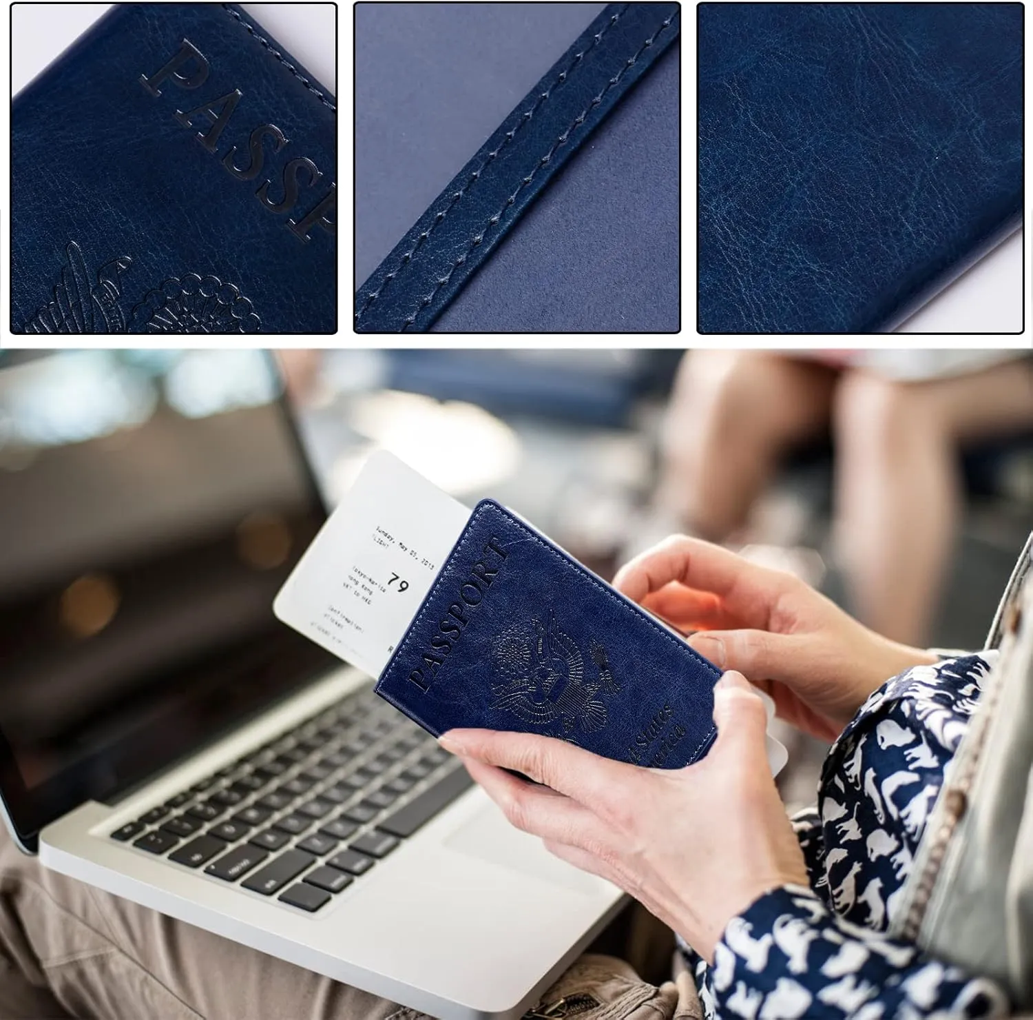 TIGARI Passport Holder for Travel, Slim Passport Cover for Women Men, Leather Passport Case Protector with Waterproof Slot, Family Vacation Plane Cruise Travel Essentials