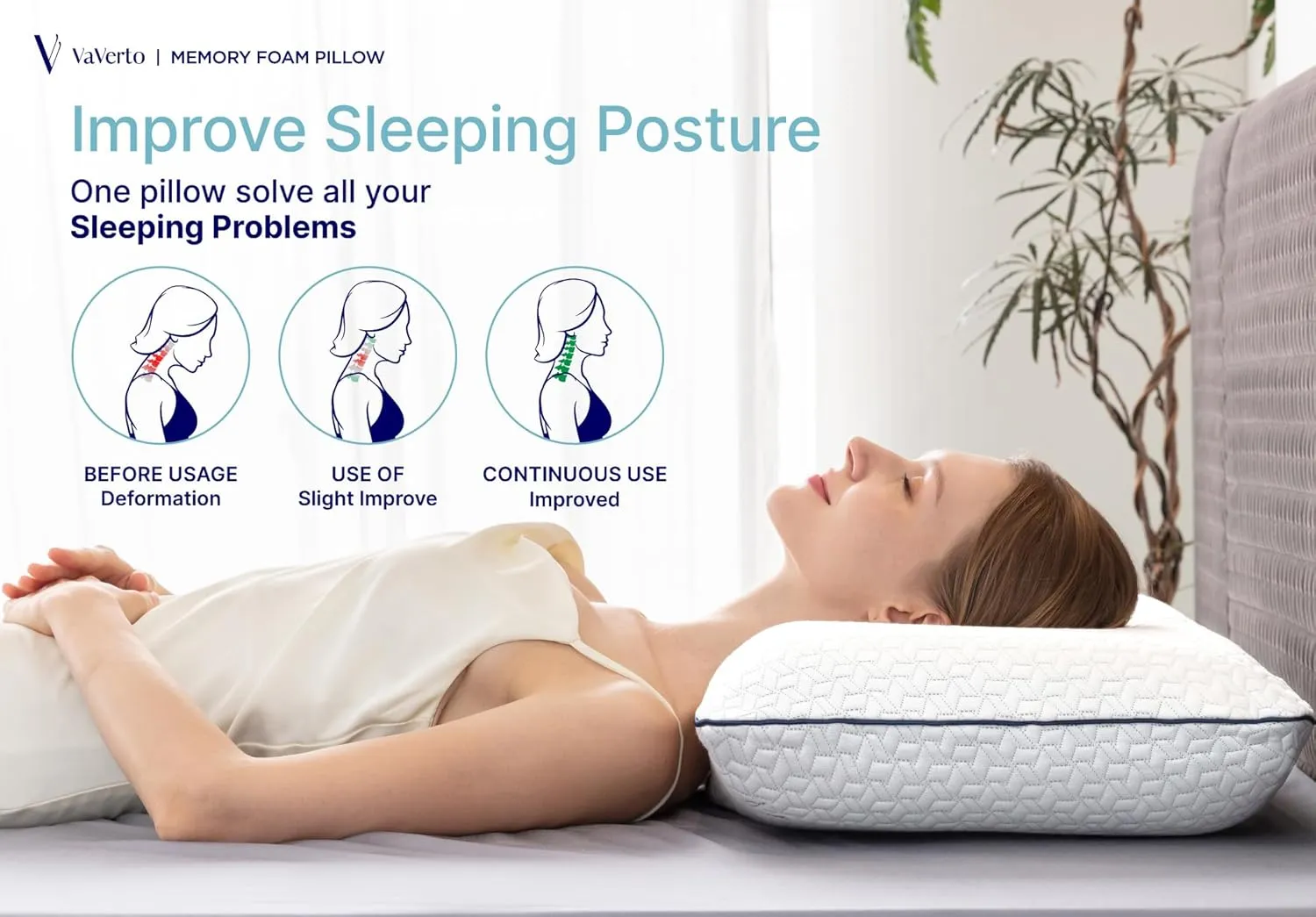 Vaverto Ultra Soft Memory Foam Pillow - King Size - with Breathable Modal Cover for Ultimate Comfort and Support Standard Ventilated Design with Removable Bed Pillow Cover