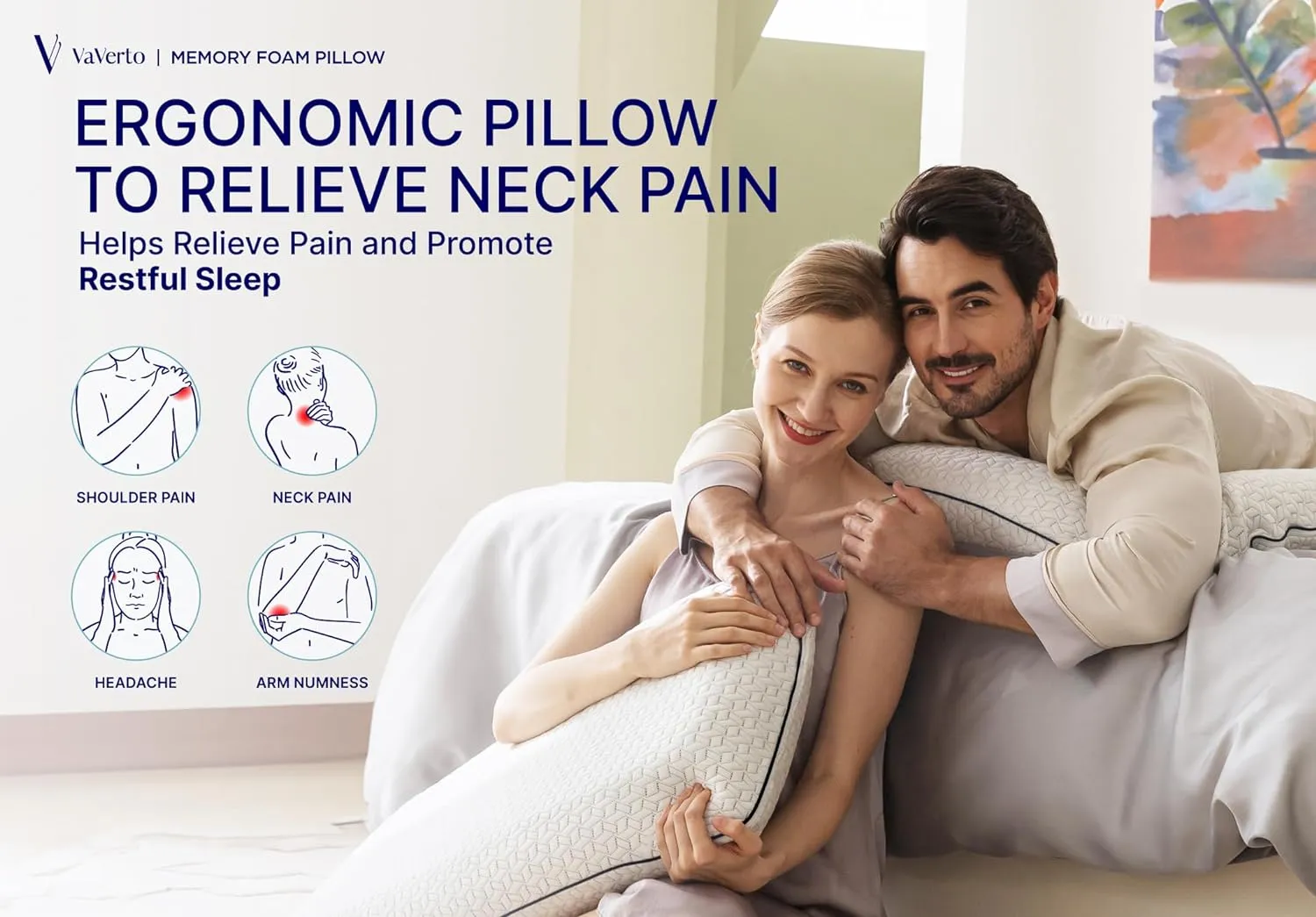 Vaverto Ultra Soft Memory Foam Pillow - King Size - with Breathable Modal Cover for Ultimate Comfort and Support Standard Ventilated Design with Removable Bed Pillow Cover