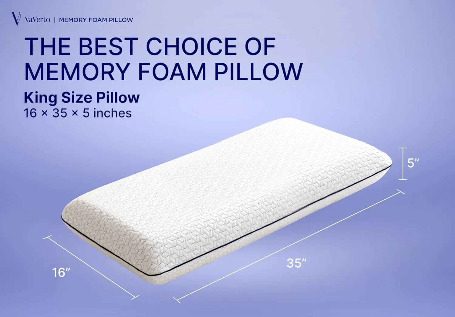 Vaverto Ultra Soft Memory Foam Pillow - King Size - with Breathable Modal Cover for Ultimate Comfort and Support Standard Ventilated Design with Removable Bed Pillow Cover