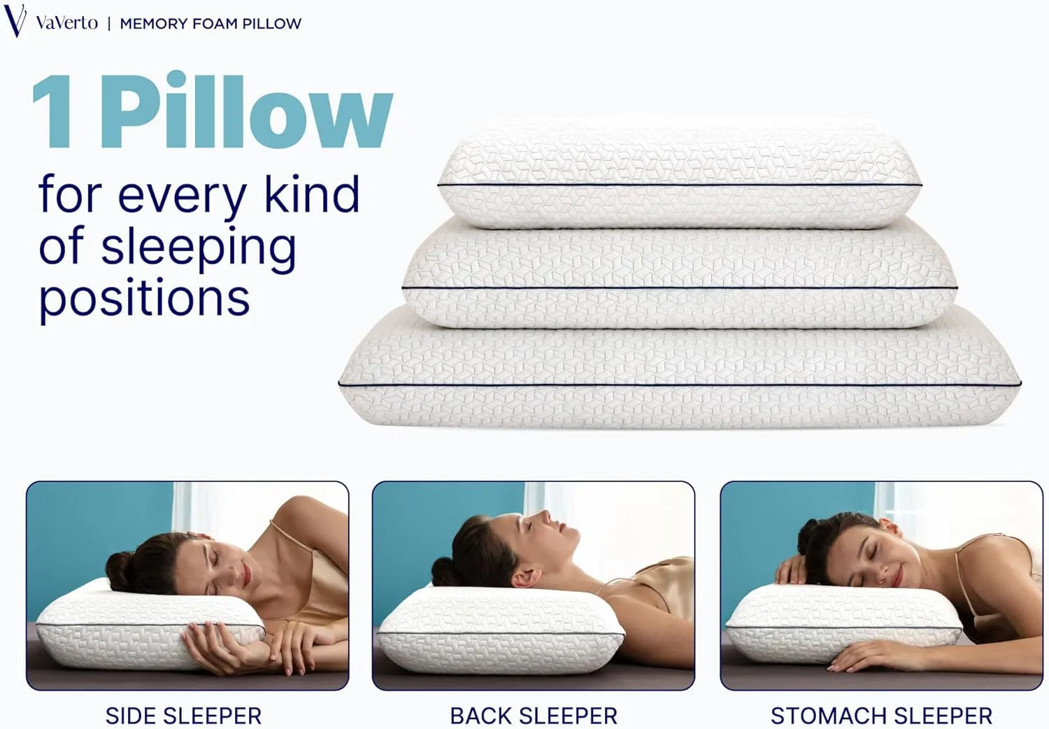 Vaverto Ultra Soft Memory Foam Pillow - King Size - with Breathable Modal Cover for Ultimate Comfort and Support Standard Ventilated Design with Removable Bed Pillow Cover