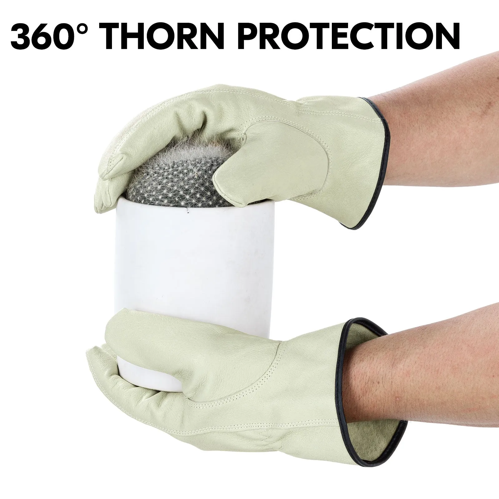 VGO 1/3 Pairs Unlined Men's Pigskin Leather Work Gloves, Drivers Gloves (White, PA9501)