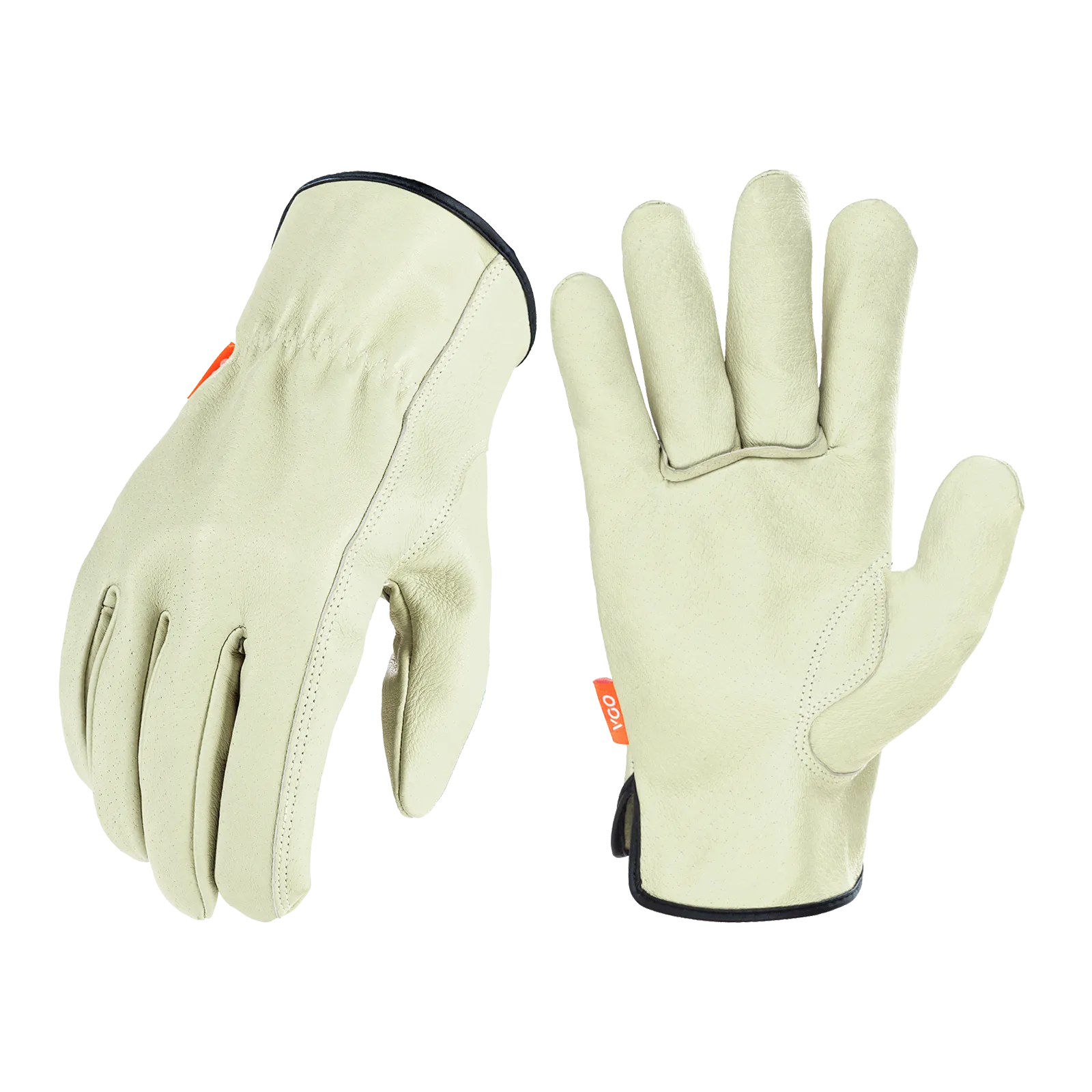 VGO 1/3 Pairs Unlined Men's Pigskin Leather Work Gloves, Drivers Gloves (White, PA9501)