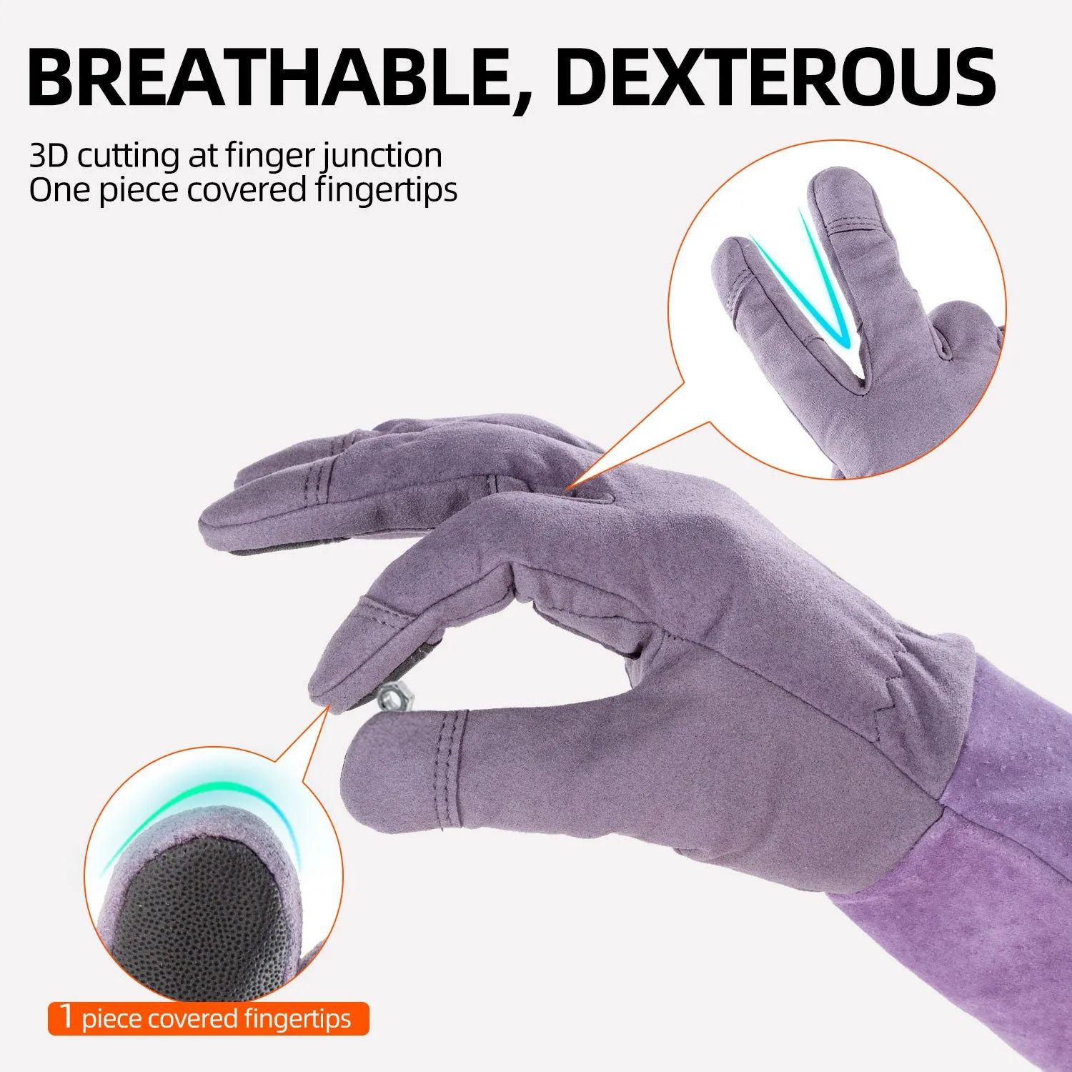 Vgo 1Pair Ladies' Synthetic Leather Palm with Long Pig Split Leather Cuff Rose Garden Gloves (Purple,SL6592W-P)