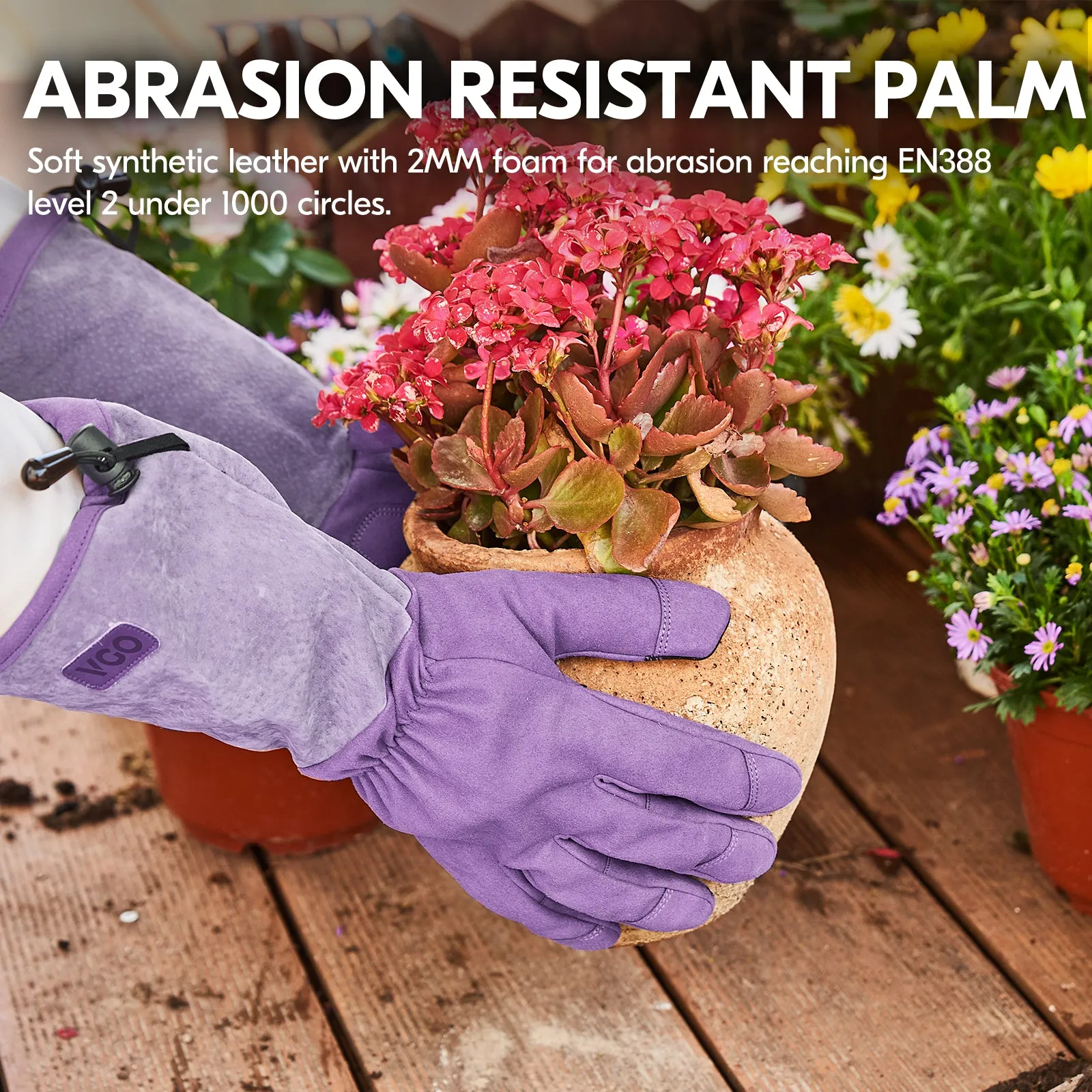 Vgo 1Pair Ladies' Synthetic Leather Palm with Long Pig Split Leather Cuff Rose Garden Gloves (Purple,SL6592W-P)