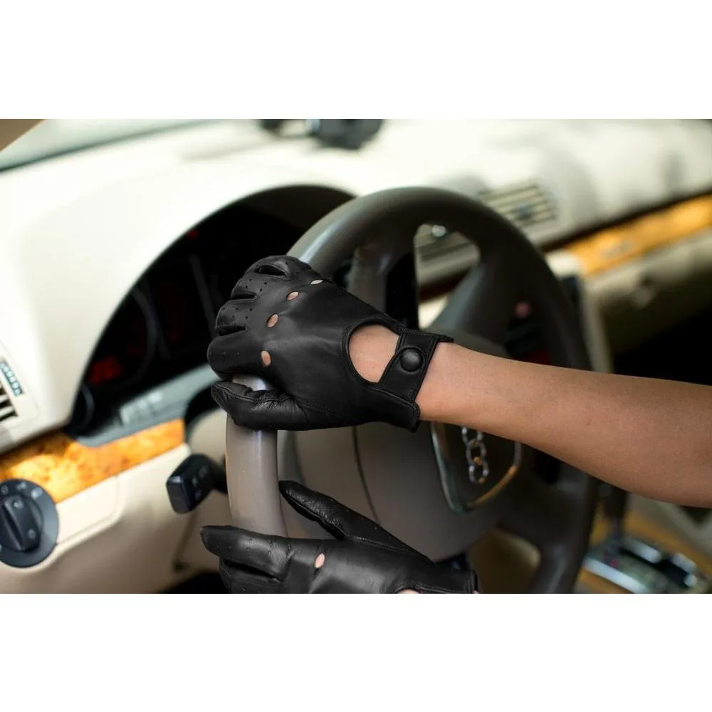 Women's Black Leather Napoli Driving Gloves