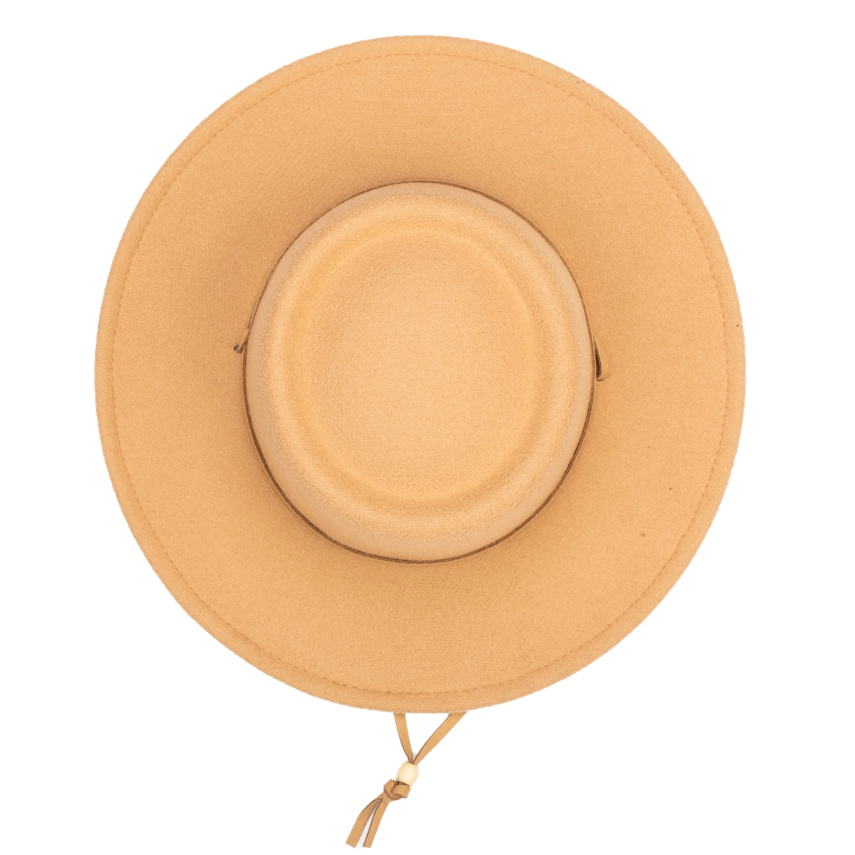 Women's Faux Felt Boater W/ Faux Leather Chin Cord