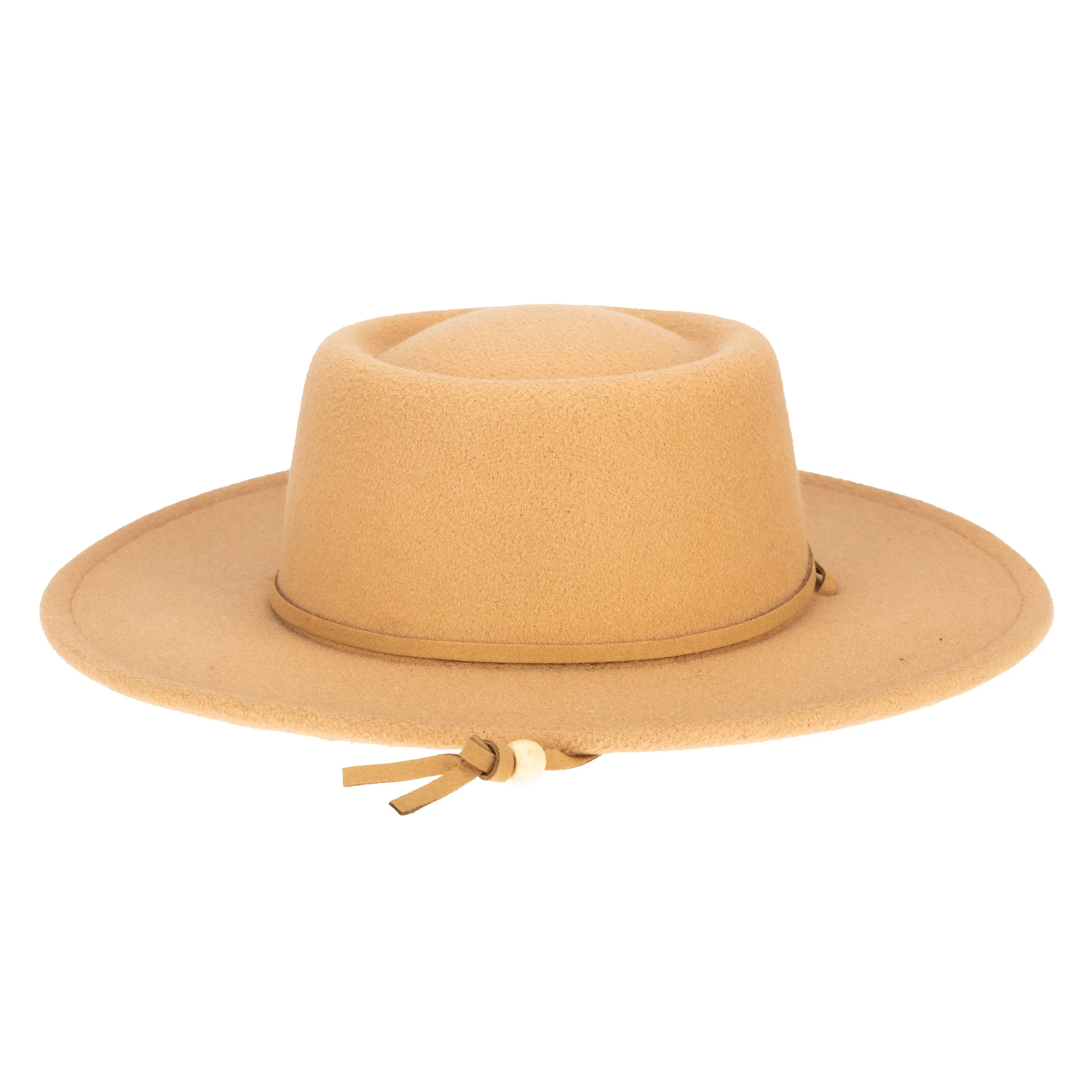 Women's Faux Felt Boater W/ Faux Leather Chin Cord