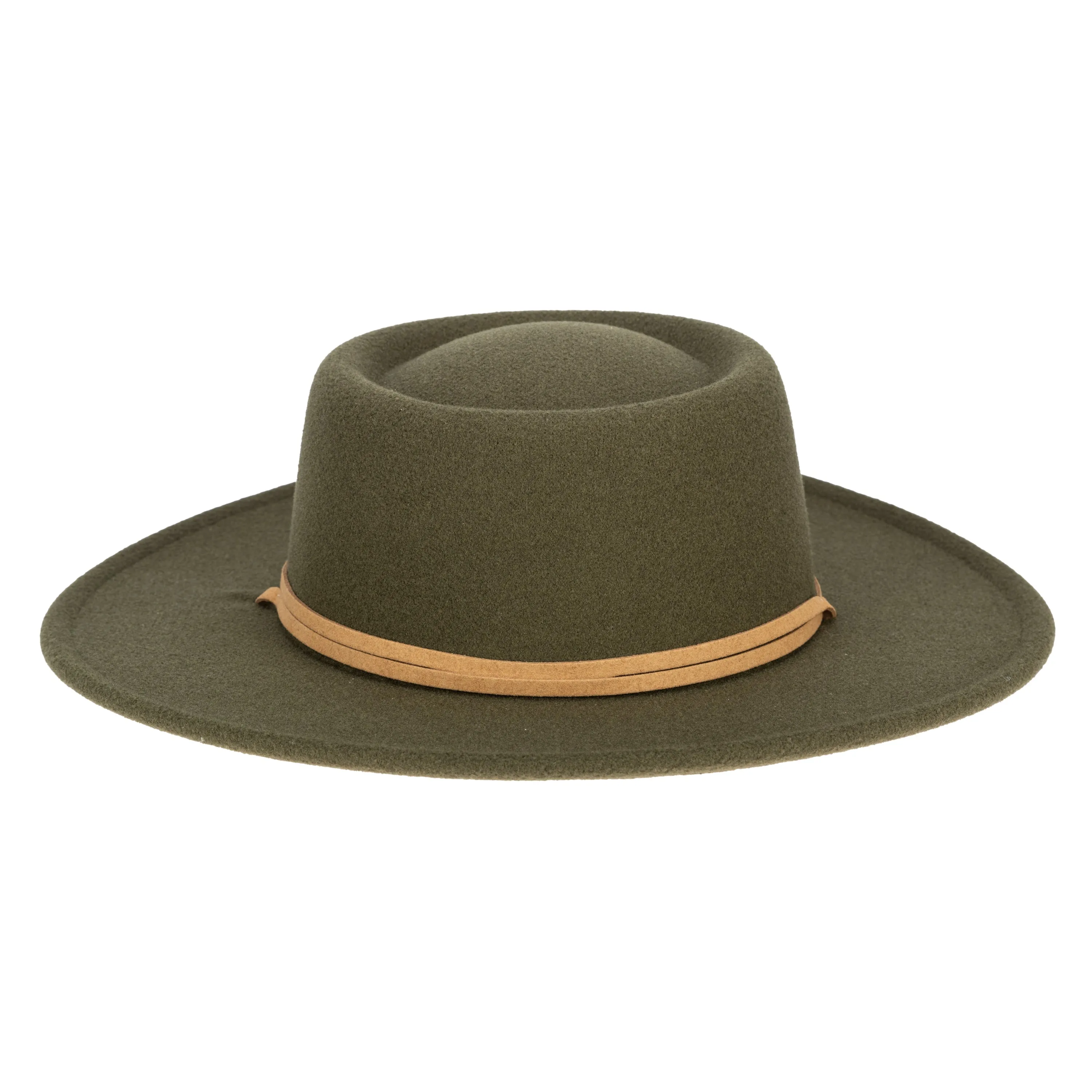 Women's Faux Felt Boater W/ Faux Leather Chin Cord