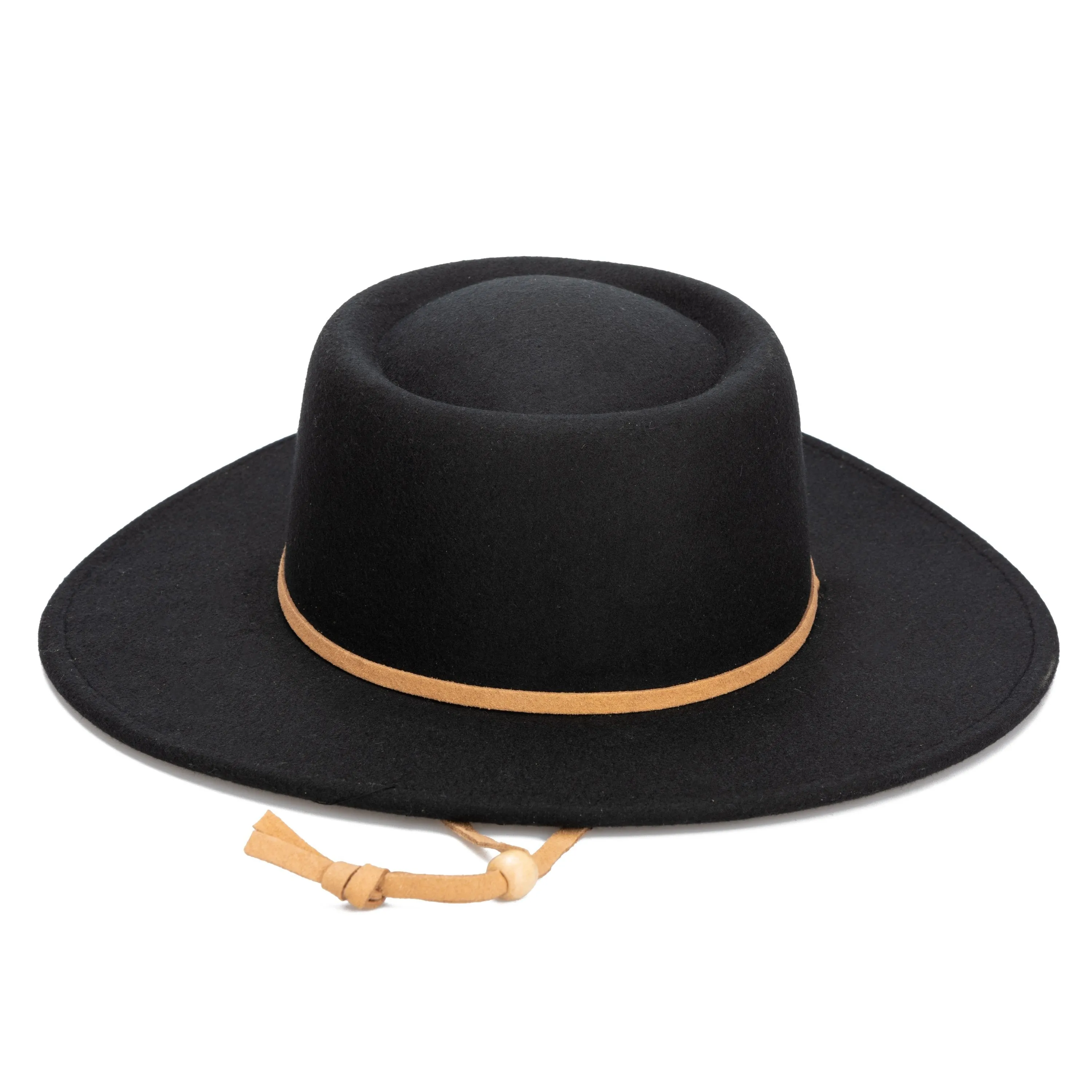 Women's Faux Felt Boater W/ Faux Leather Chin Cord