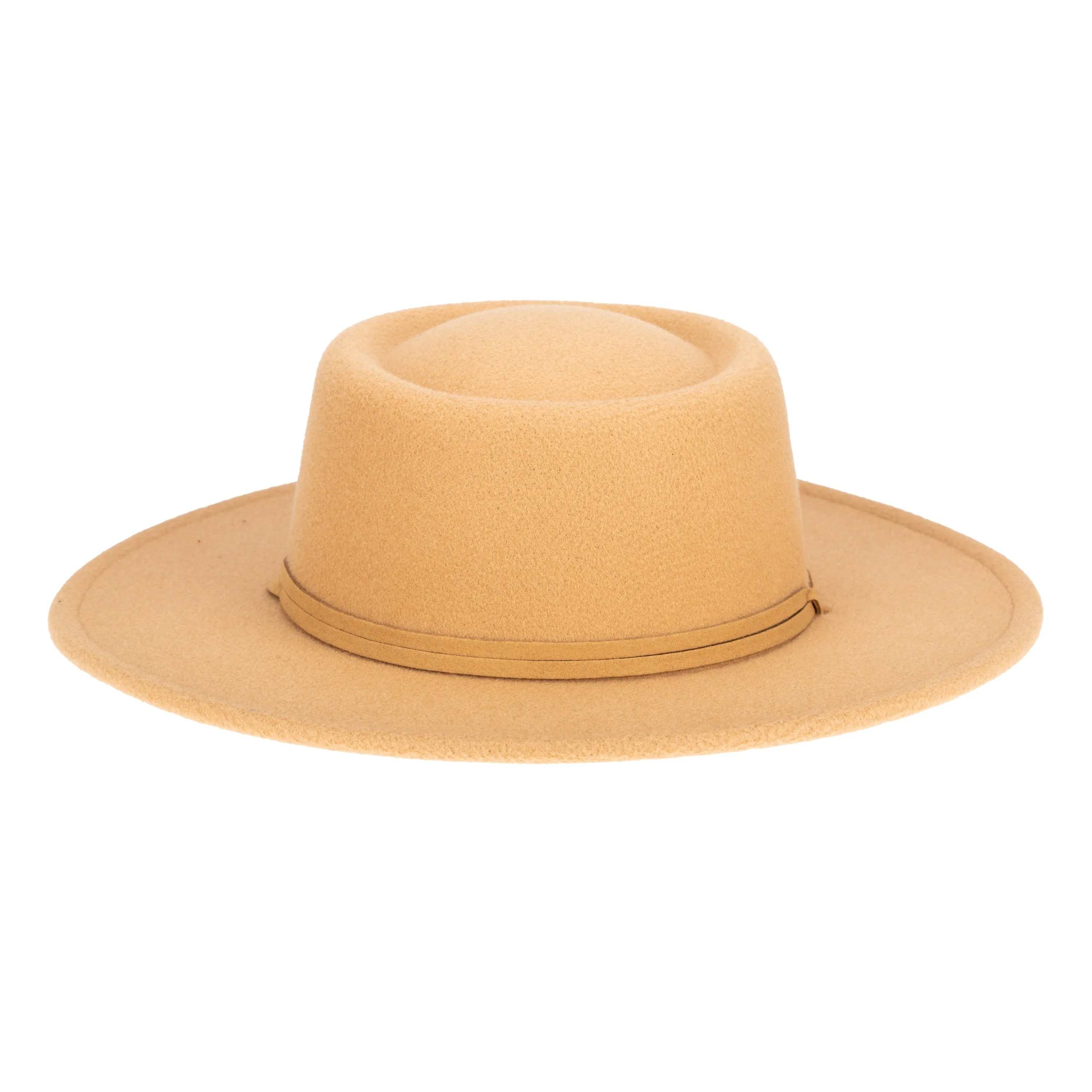 Women's Faux Felt Boater W/ Faux Leather Chin Cord