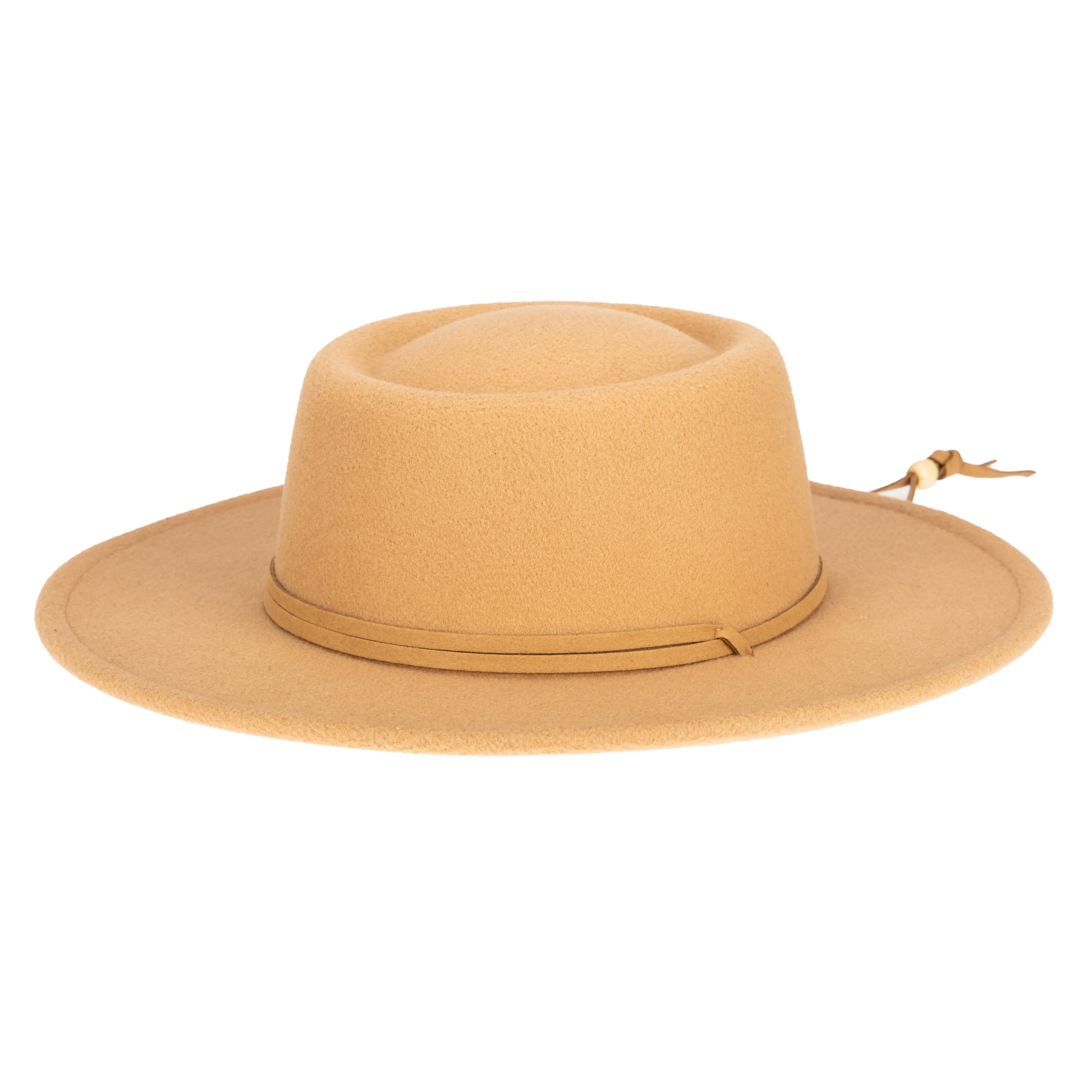 Women's Faux Felt Boater W/ Faux Leather Chin Cord