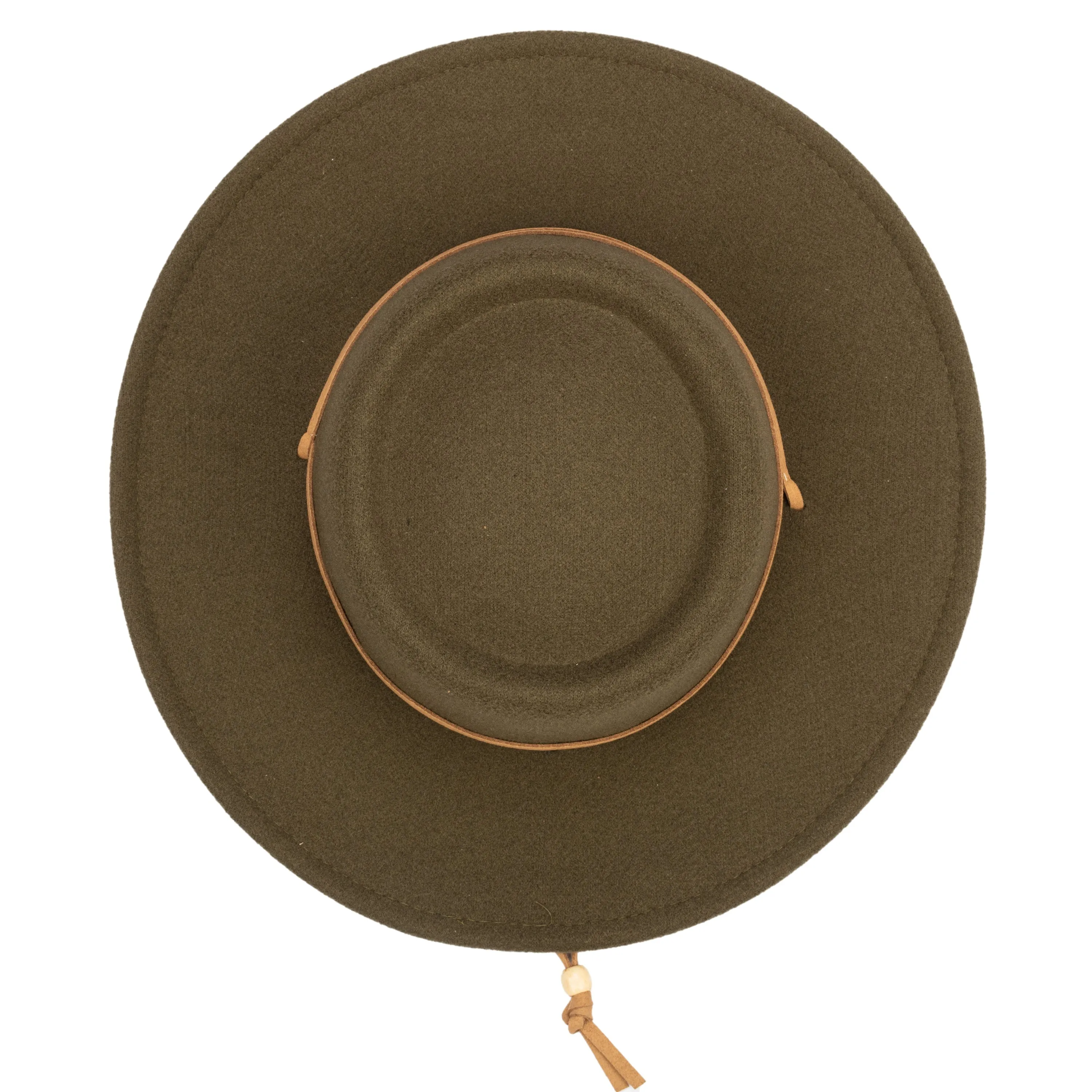 Women's Faux Felt Boater W/ Faux Leather Chin Cord
