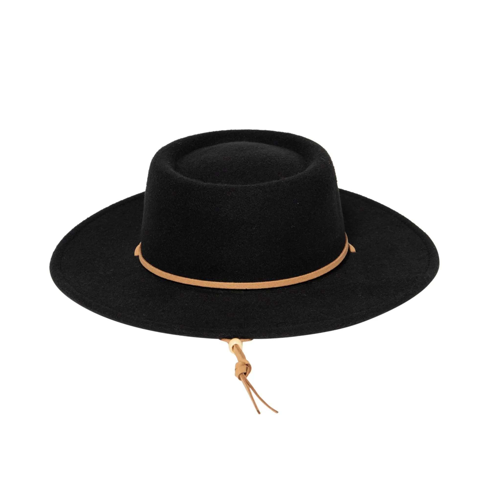 Women's Faux Felt Boater W/ Faux Leather Chin Cord