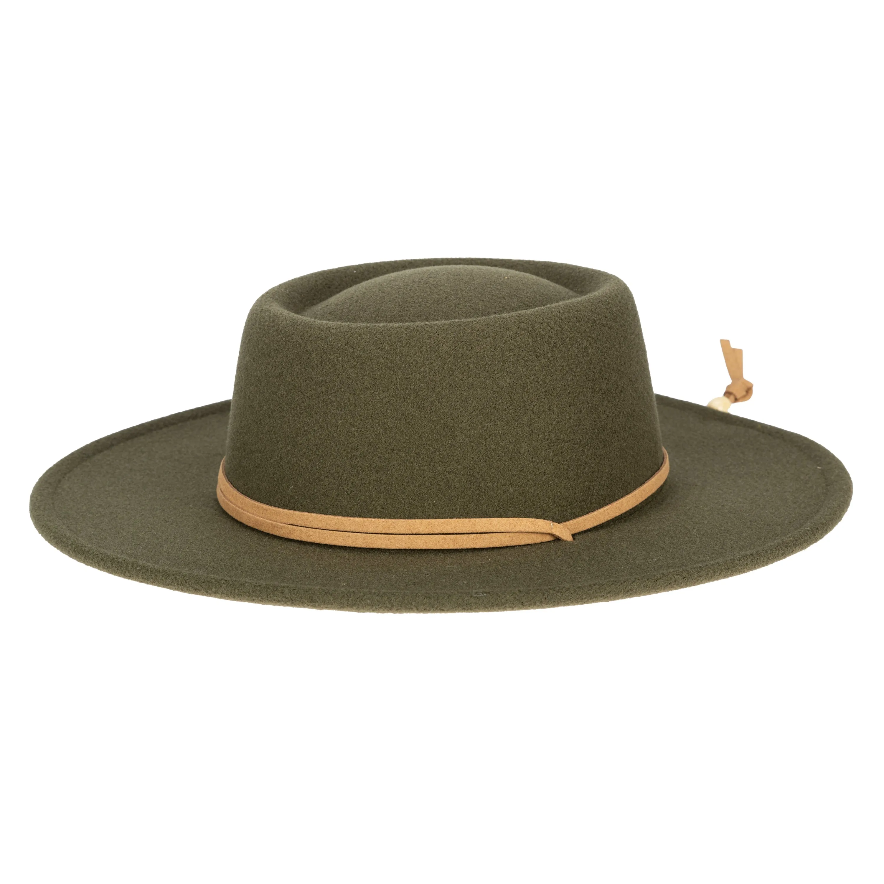 Women's Faux Felt Boater W/ Faux Leather Chin Cord